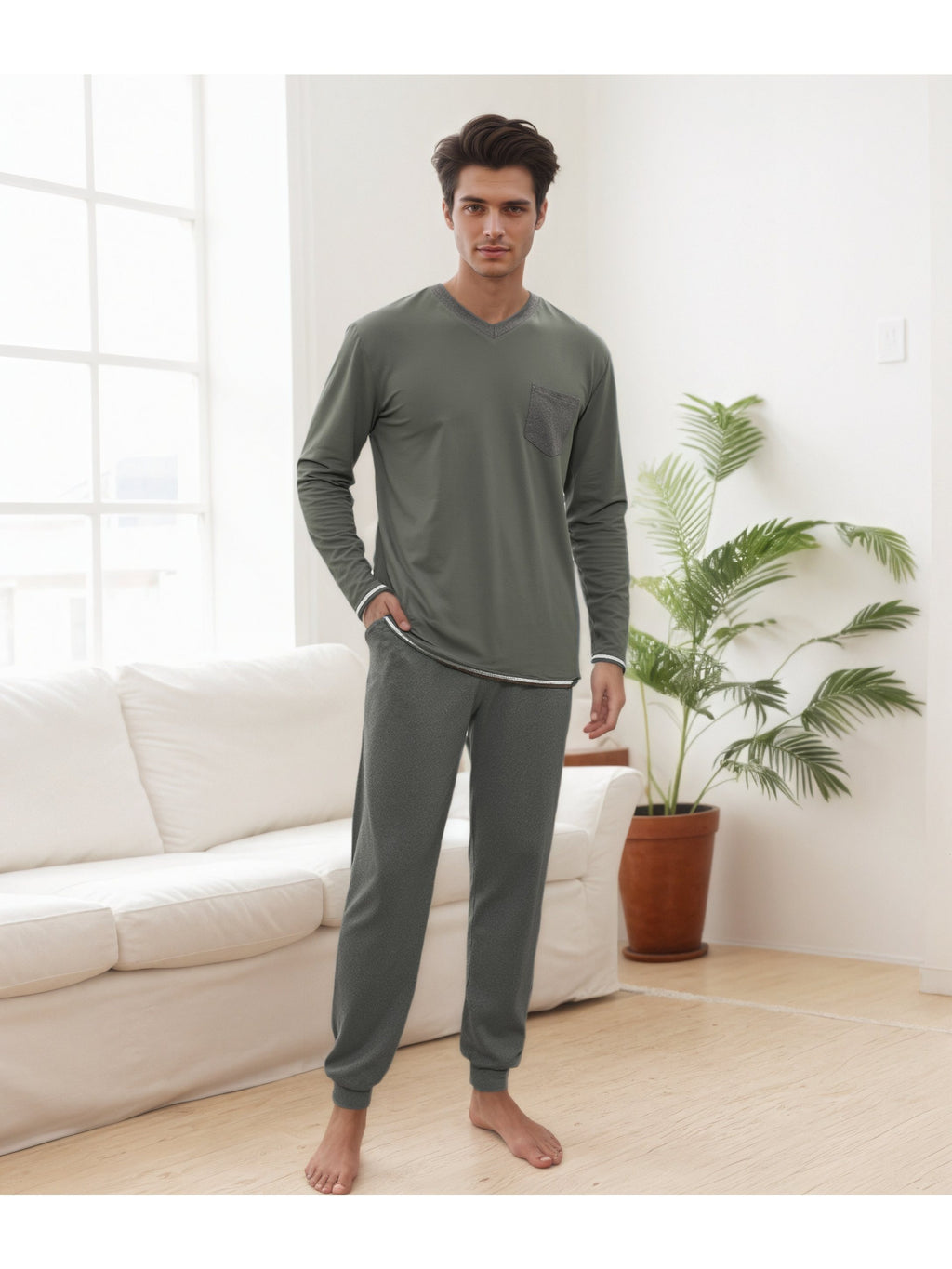 Herren Baumwoll Pyjama Winter Langarm