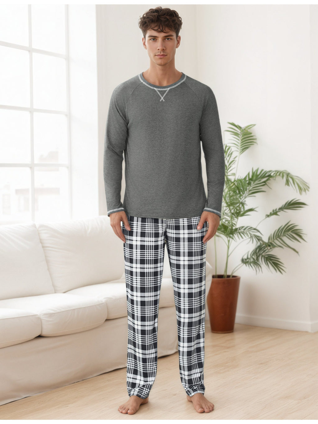 Herren Baumwoll Pyjama Streifen Winter