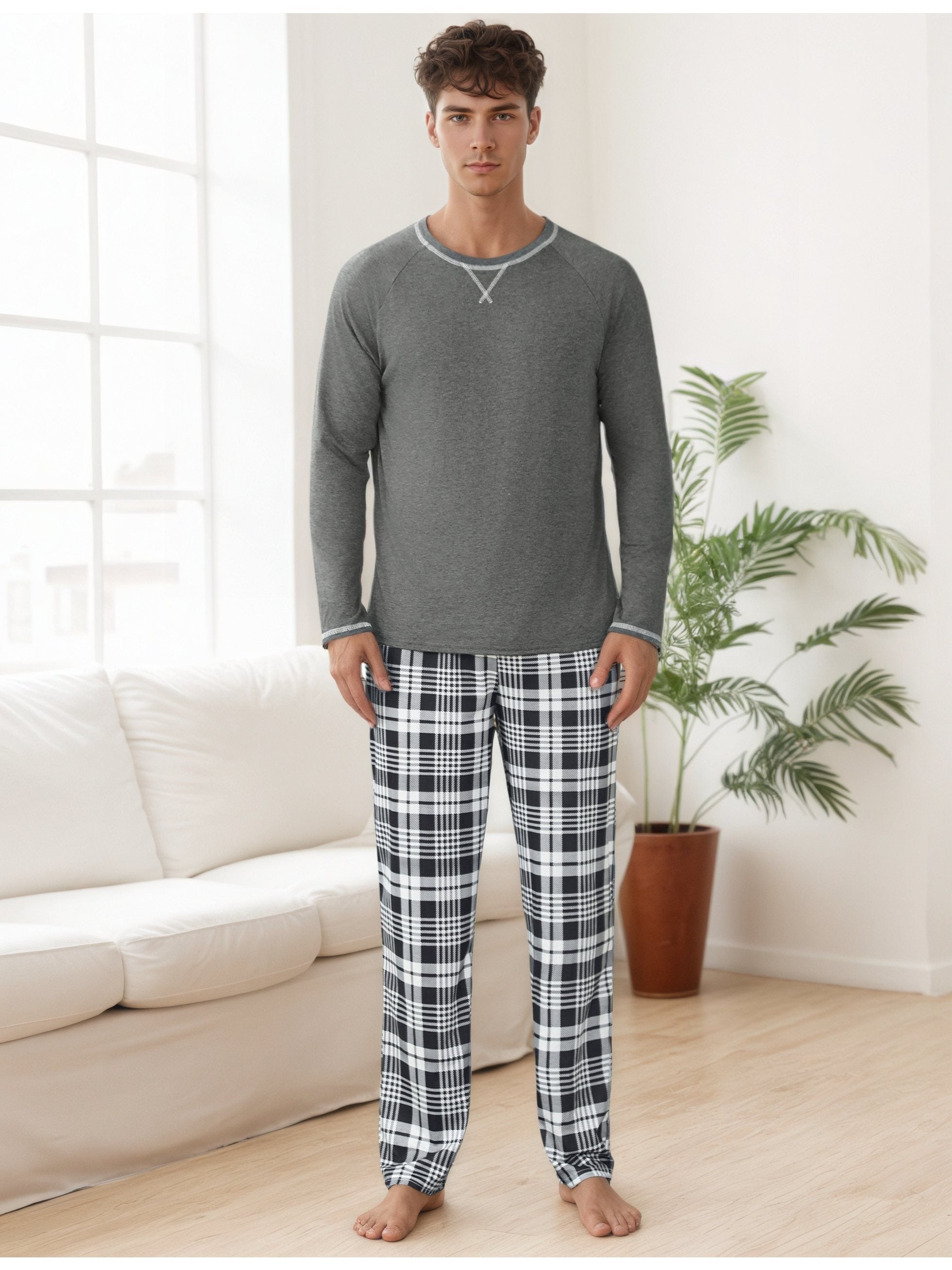 Herren Baumwoll Pyjama Streifen Winter
