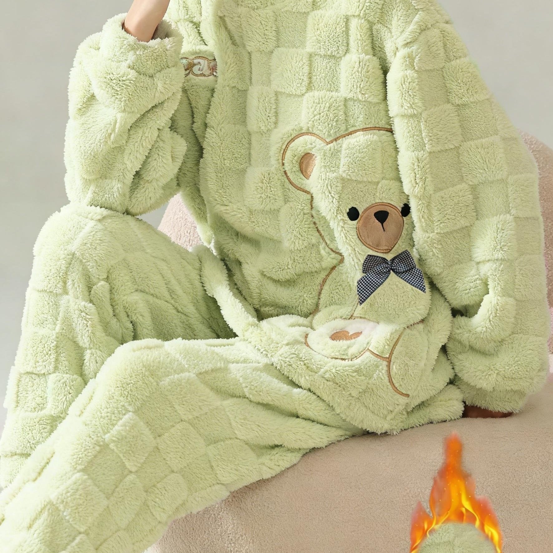 Damen Warmer Pyjama Bär Set