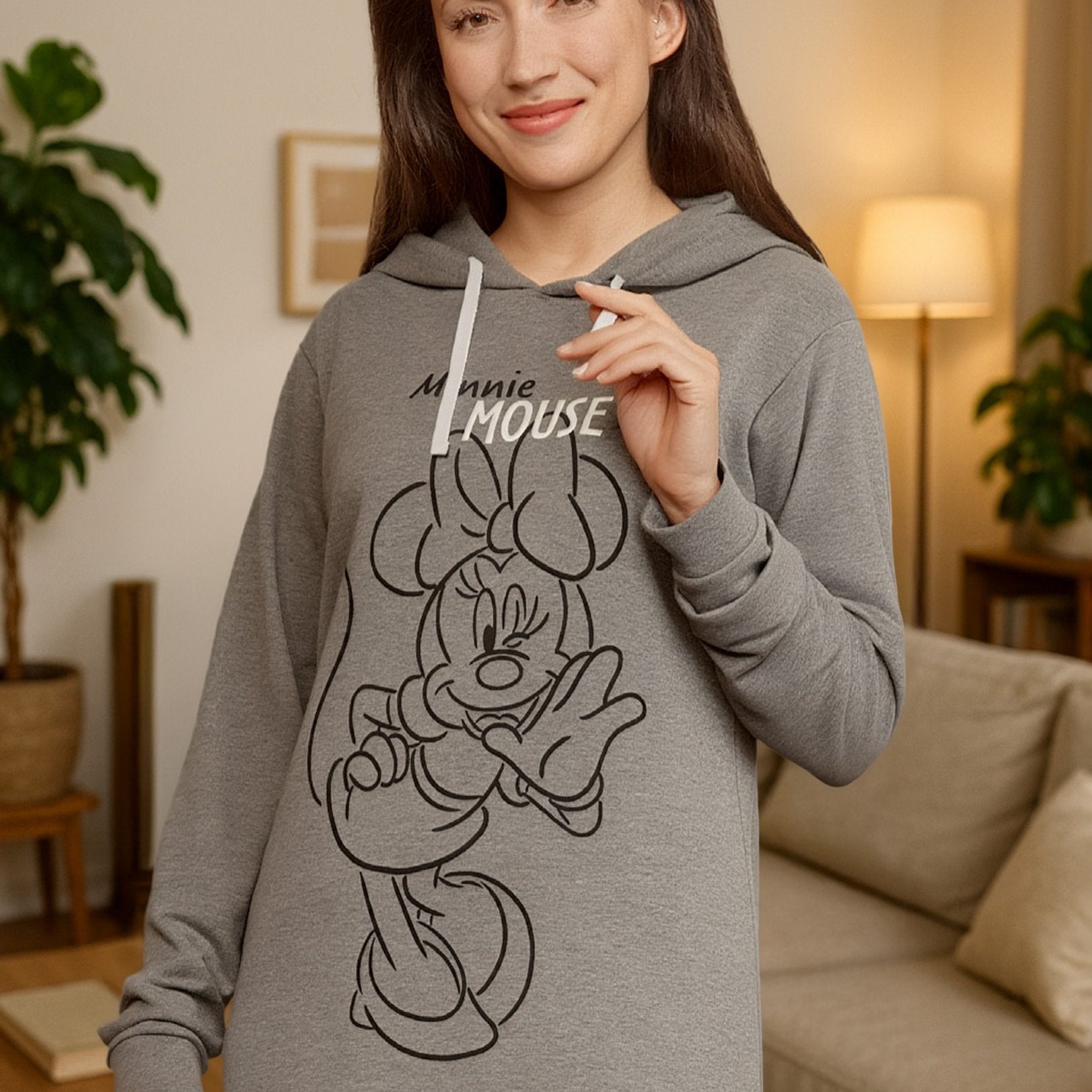 Damen Hoodie Kleid Minnie Maus