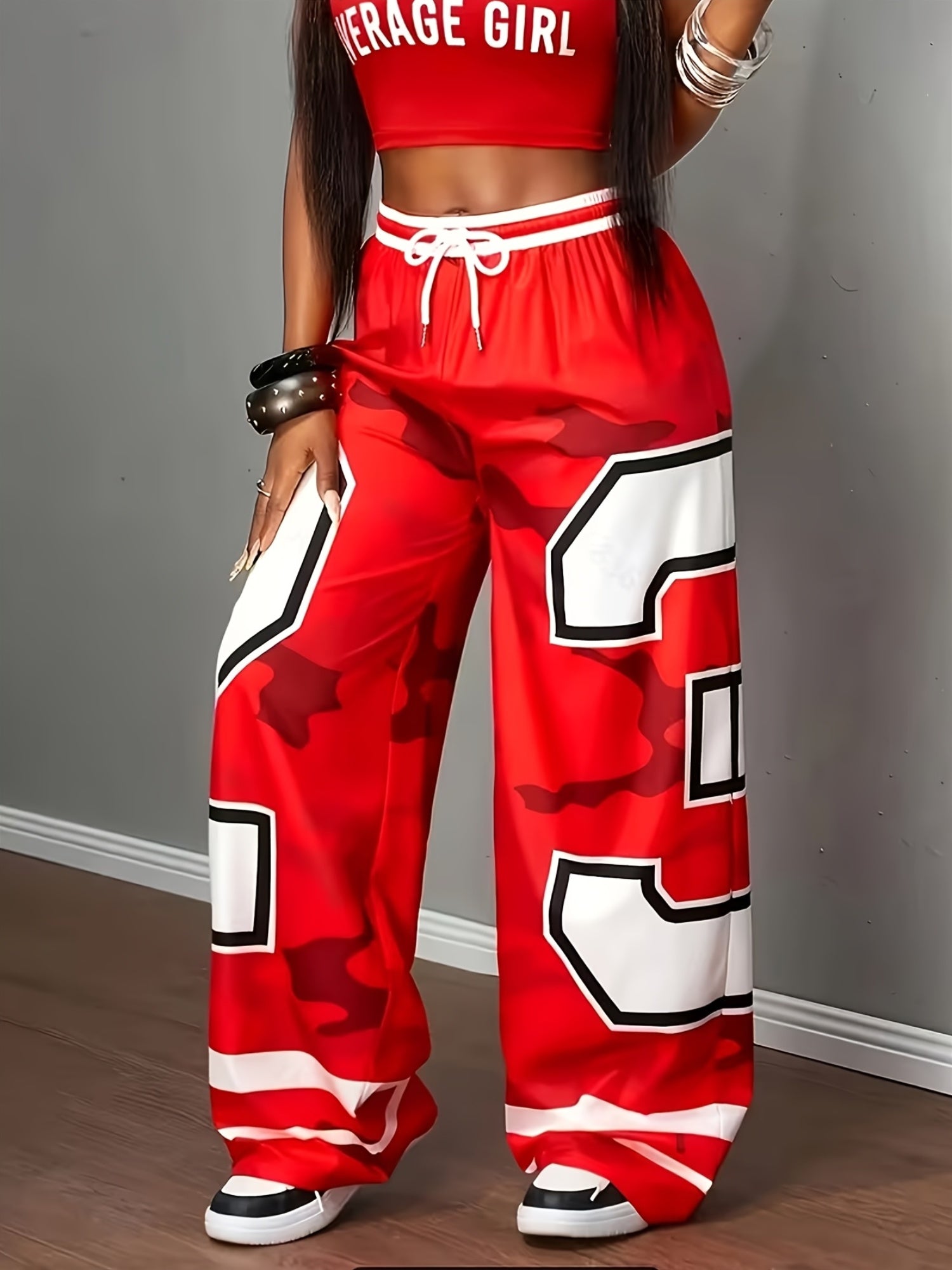 Damen Jogger Hose Wide Leg
