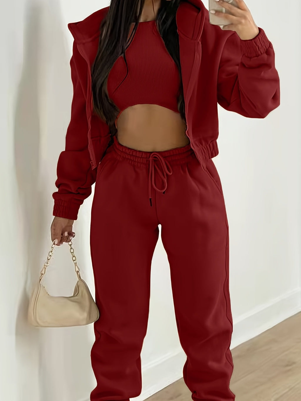 Damen Winter Hoodie Set Samt