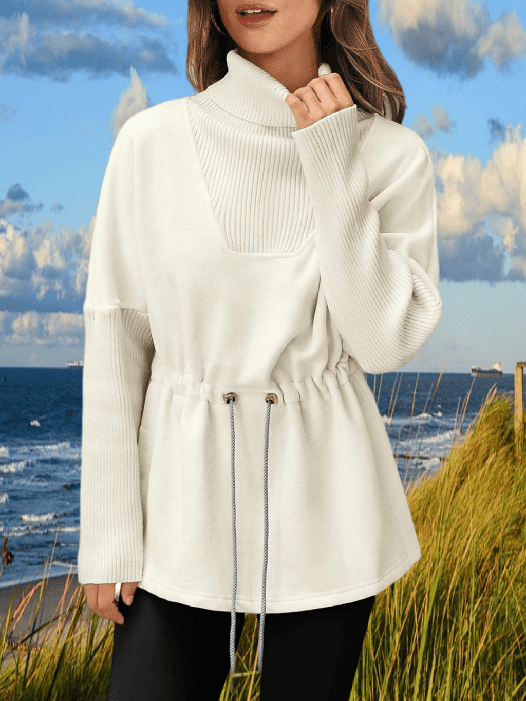 Damen Fleece Pullover Rollkragen