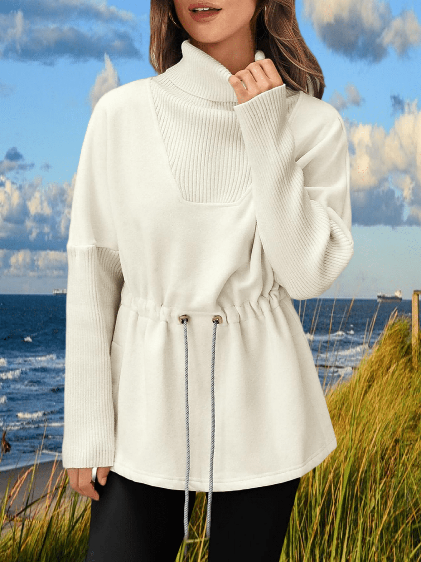 Damen Fleece Pullover Rollkragen