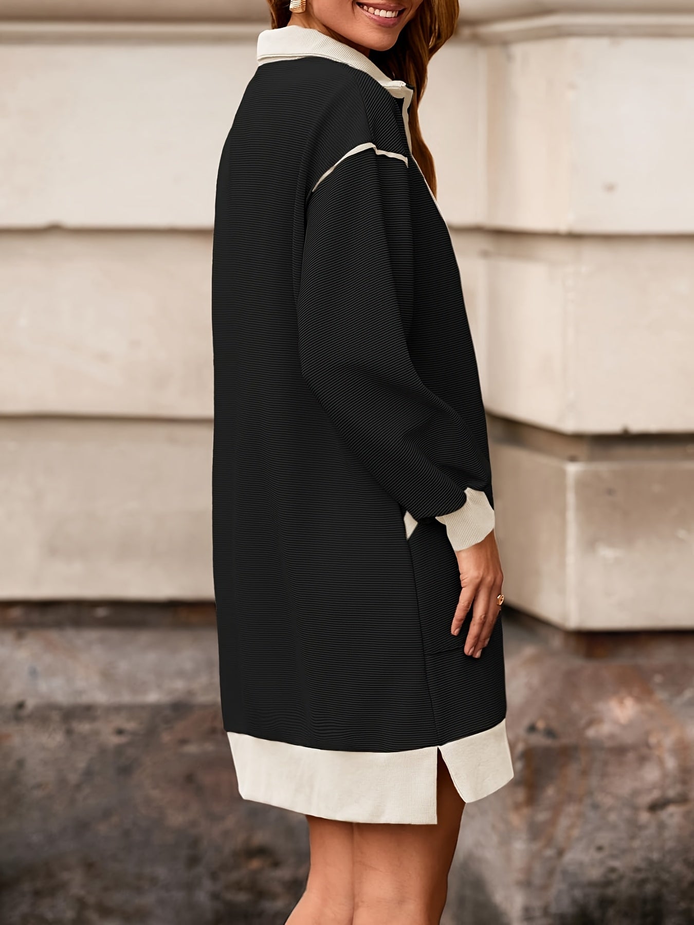 Damen Oversize Sweatshirt Kleid Zip