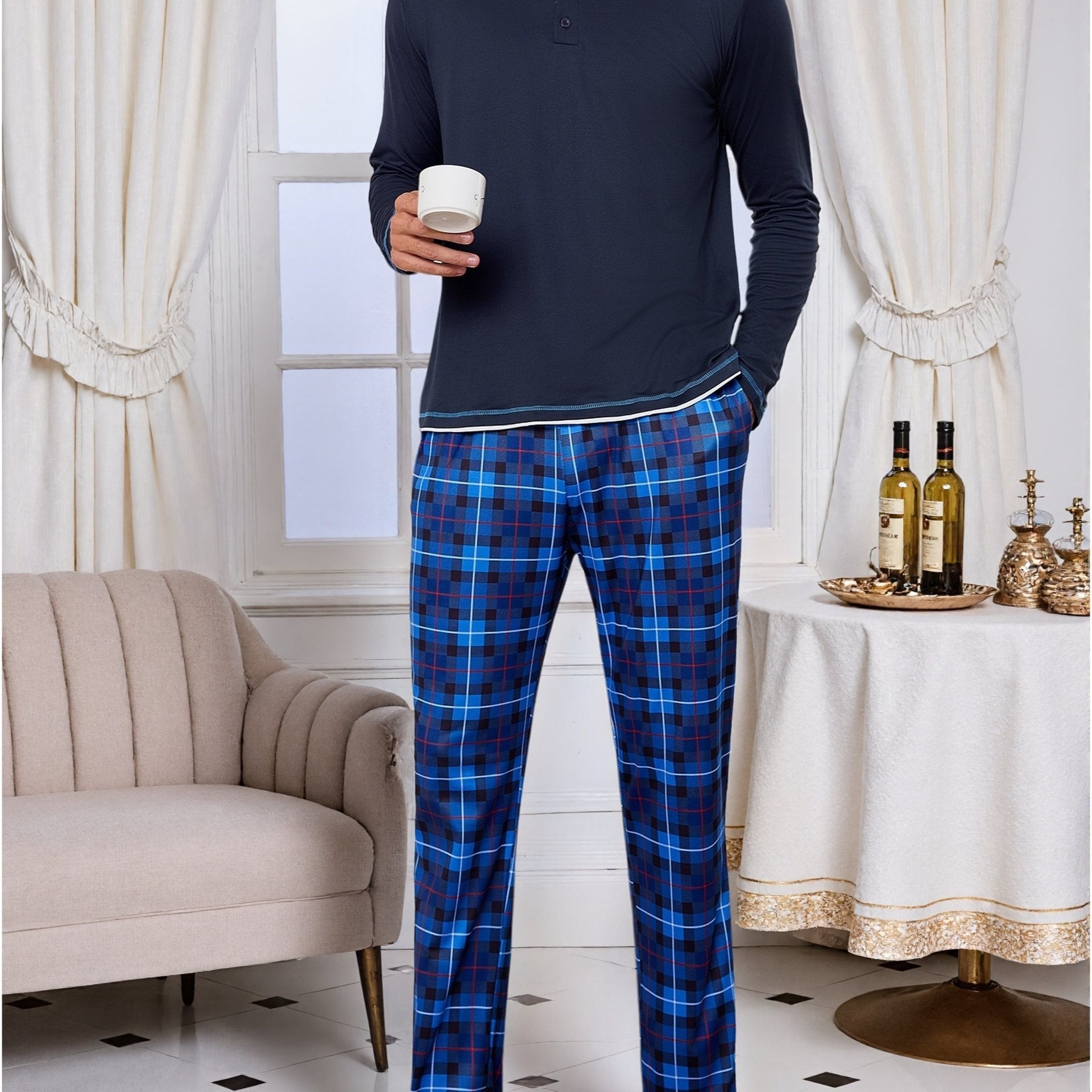 Herren Baumwoll Pyjama Rundhals Set
