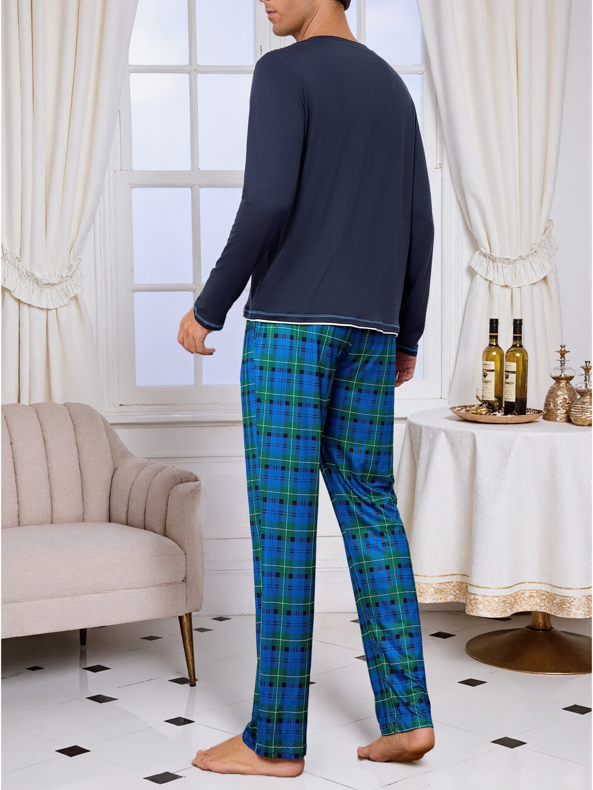 Herren Baumwoll Pyjama Rundhals Set