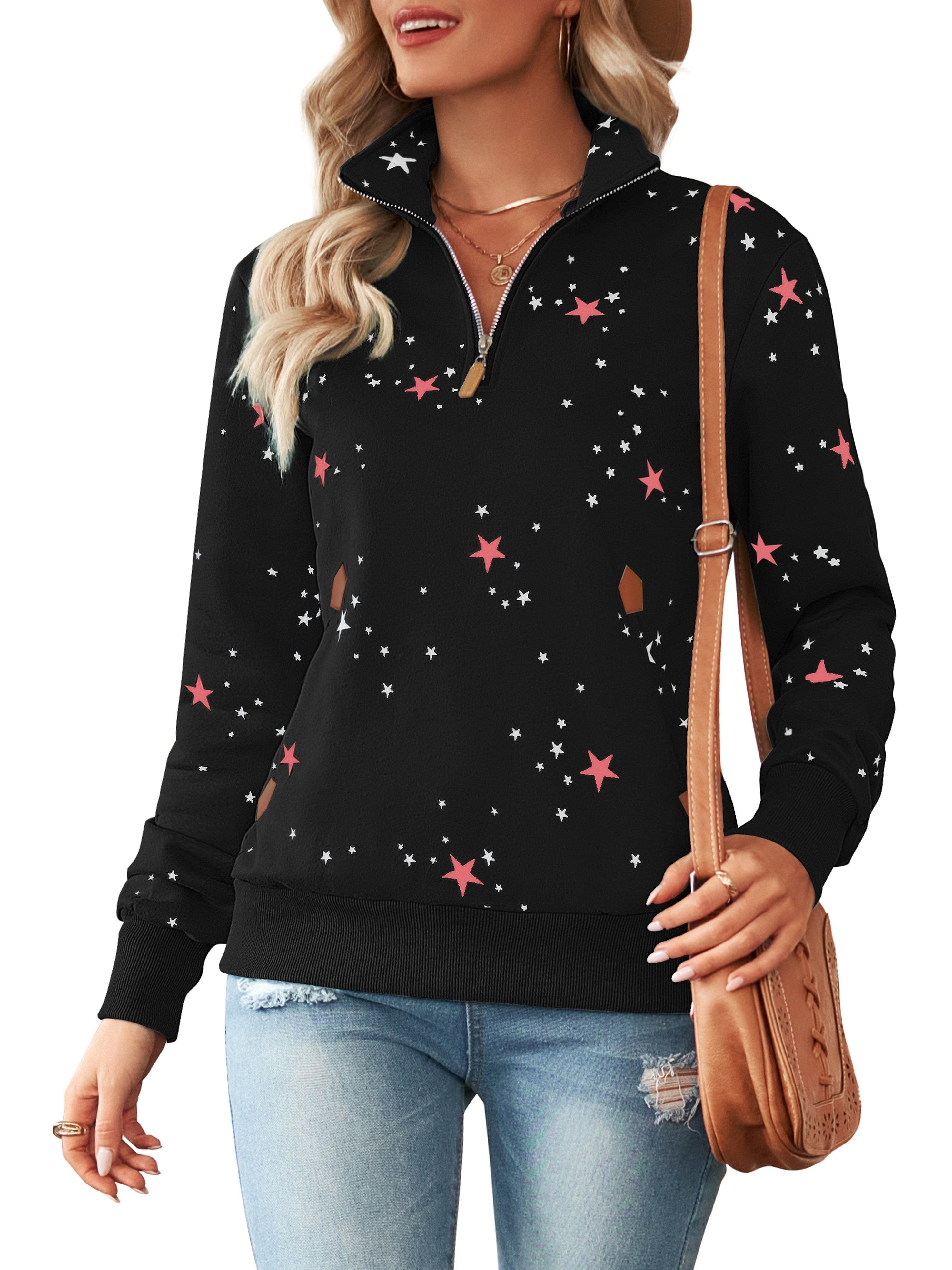 Damen Half Zip Sweatshirt Sterne
