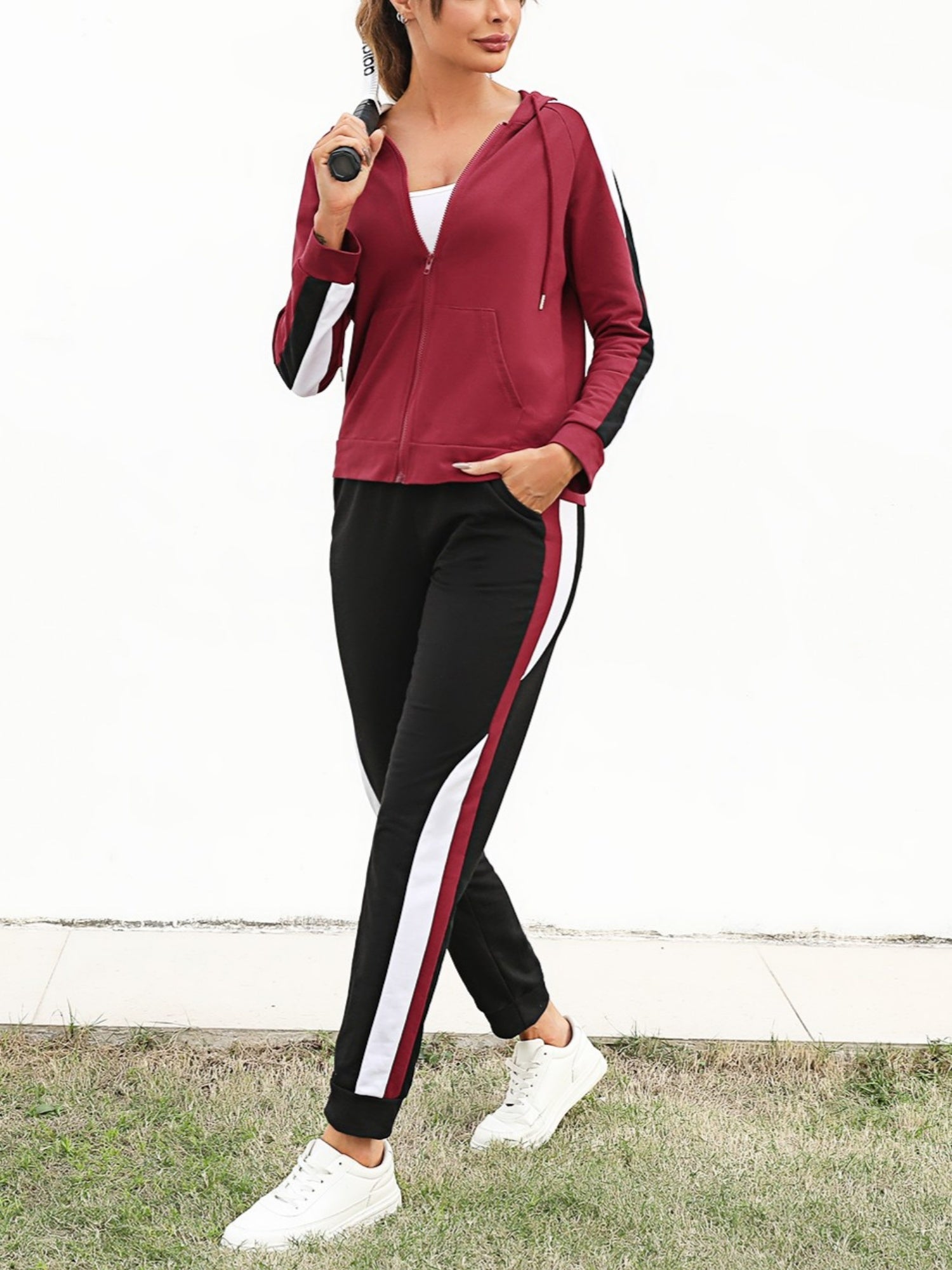 Damen Sport Zweiteiler Set Gestreift
