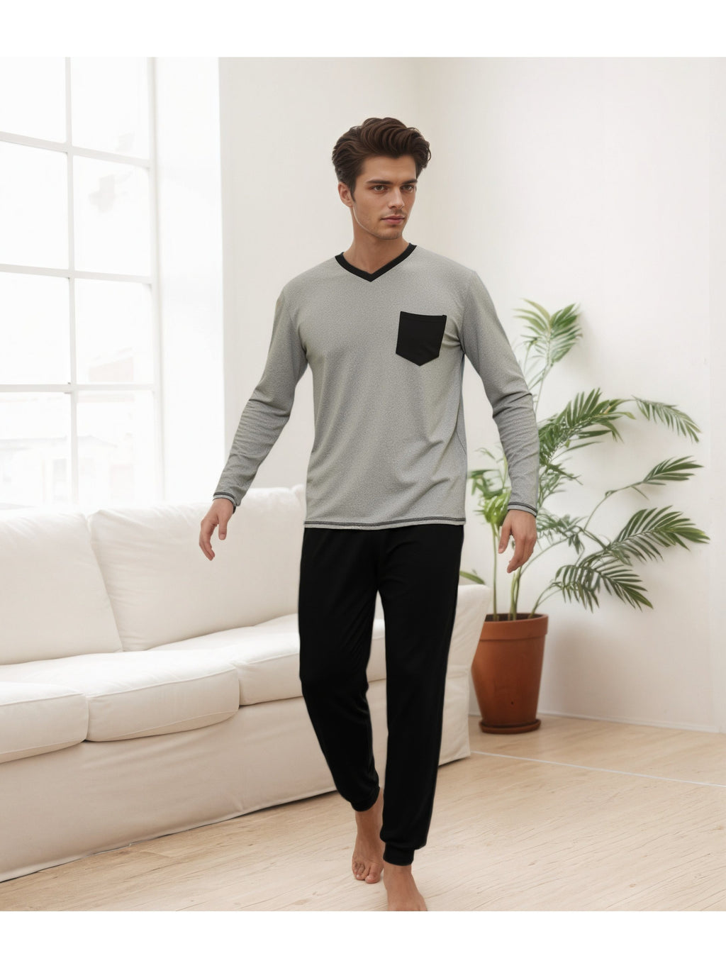 Herren Baumwoll Pyjama Winter Langarm
