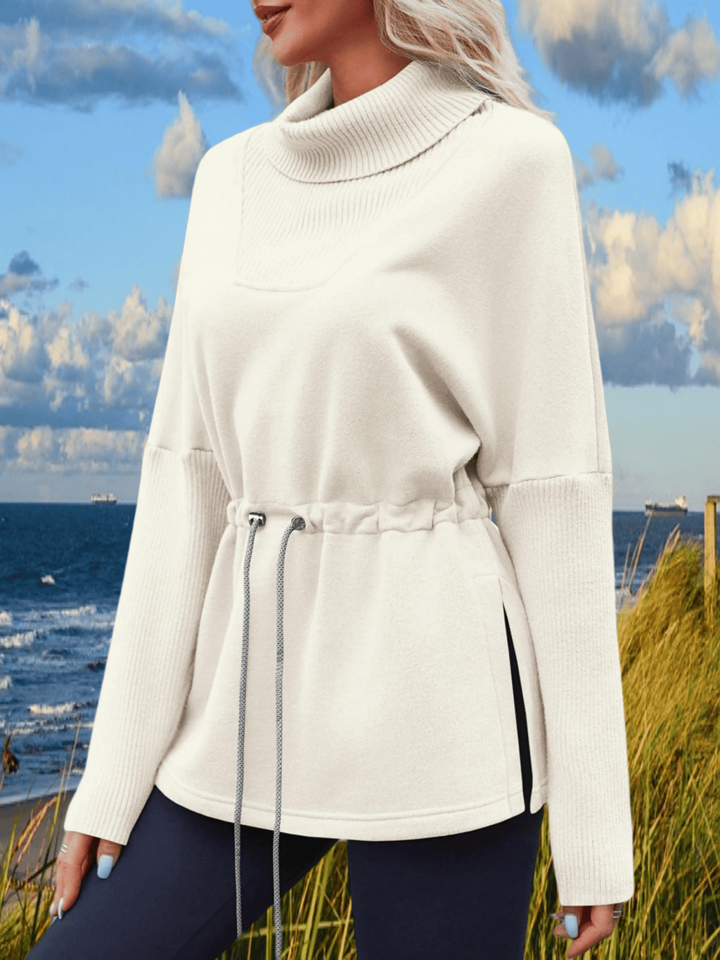 Damen Fleece Pullover Rollkragen