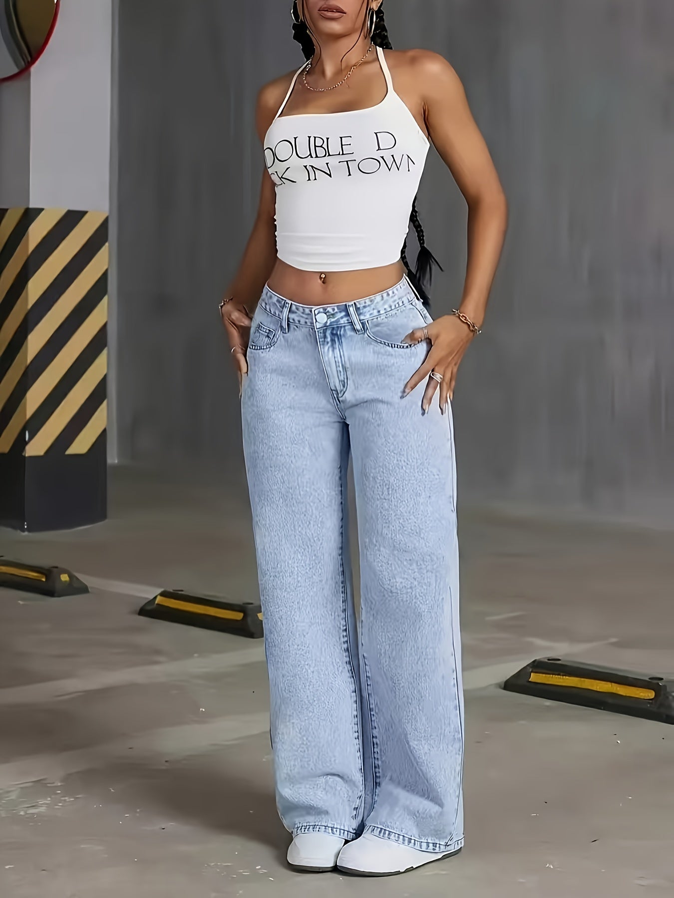 Damen Wide Leg Jeans Hellblau