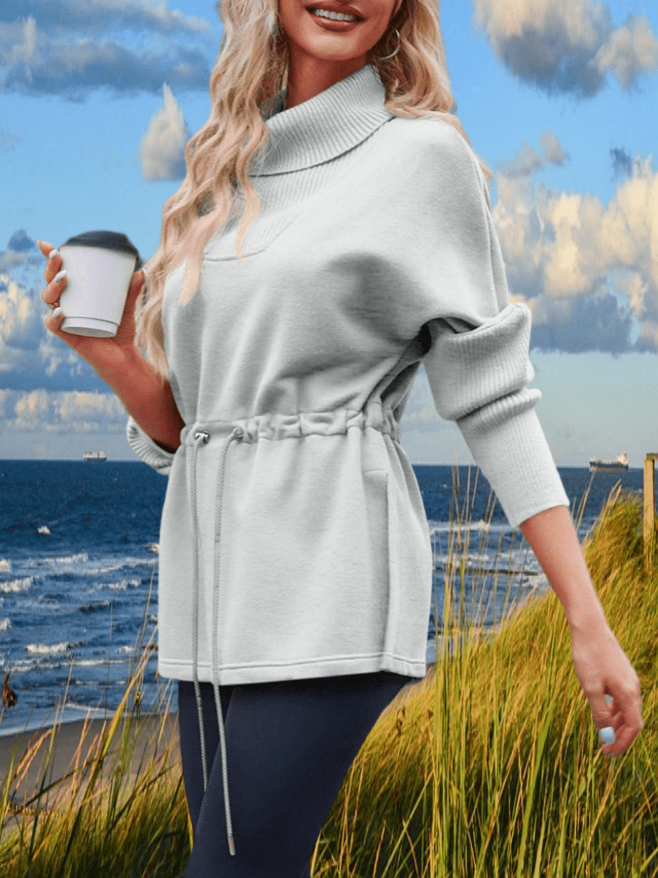 Damen Fleece Pullover Rollkragen