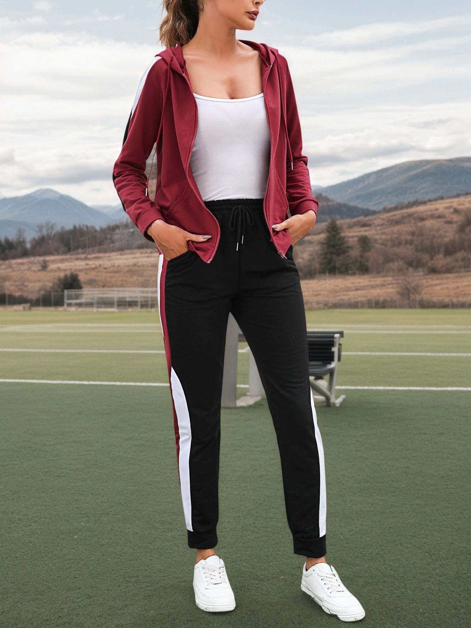 Damen Sport Zweiteiler Set Gestreift