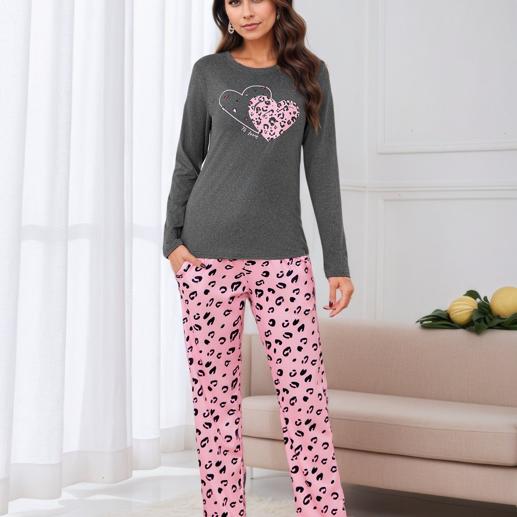 Damen Baumwoll Pyjama Set Print