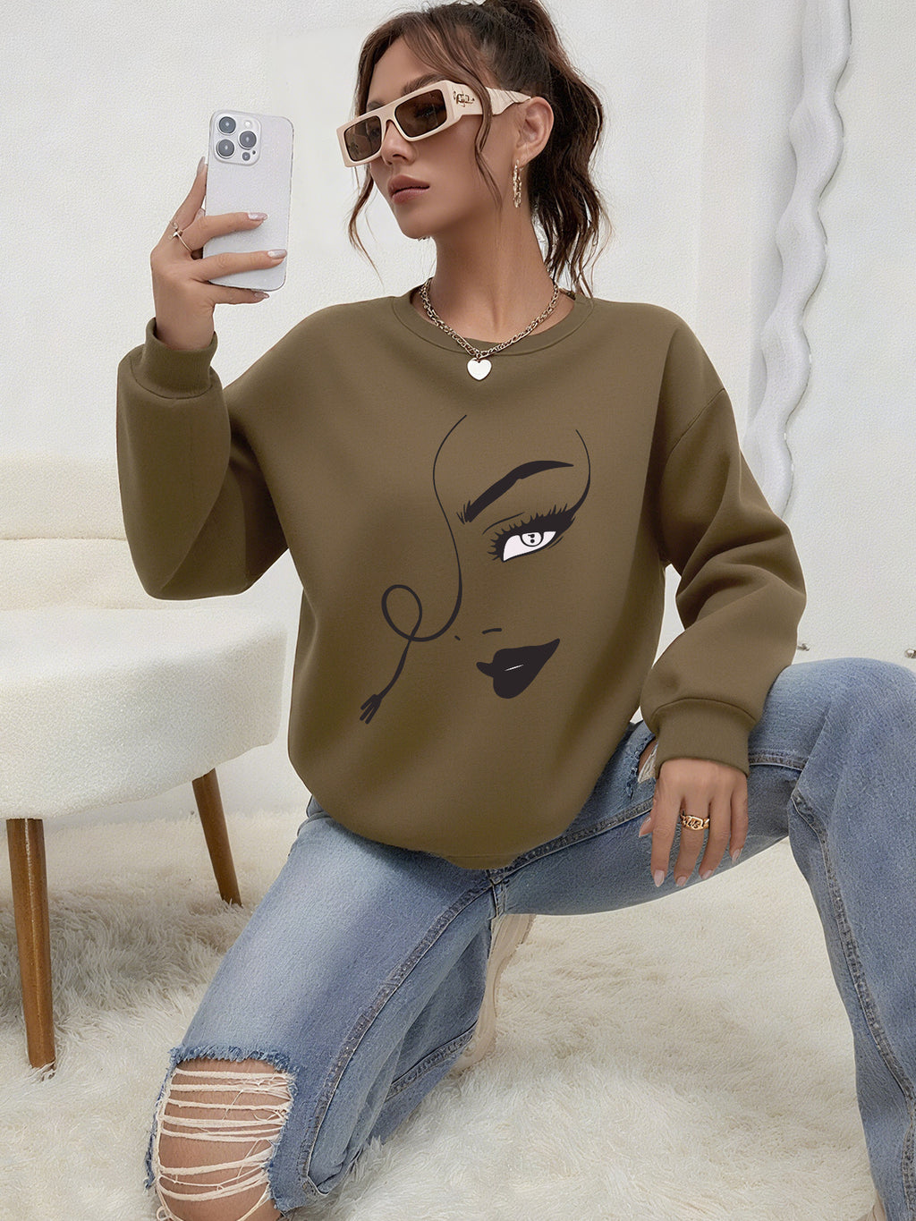 Damen Casual Hoodie Rundhals