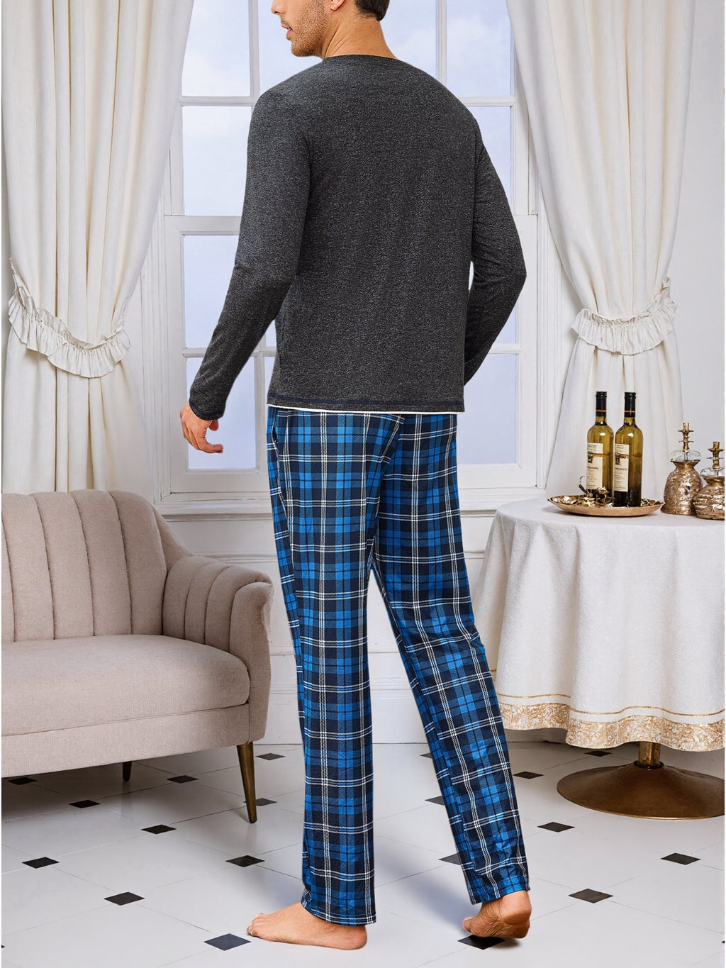 Herren Baumwoll Pyjama Rundhals Set