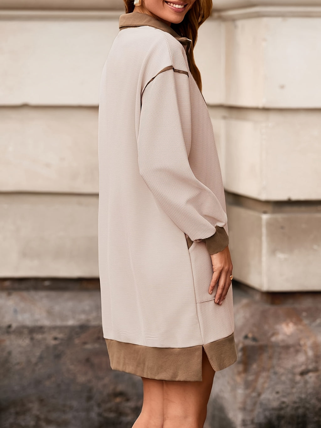 Damen Oversize Sweatshirt Kleid Zip