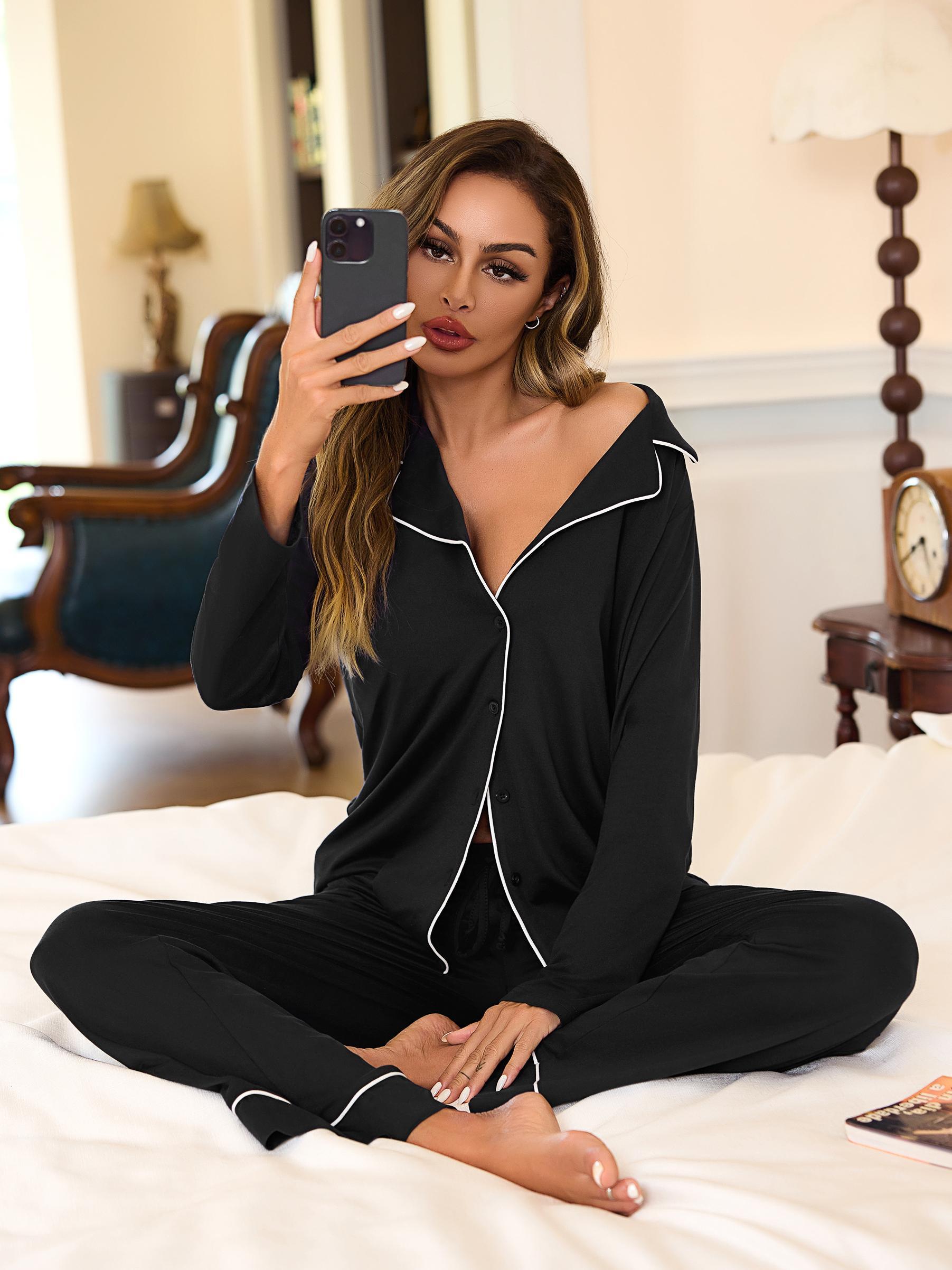 Damen Pyjama Set Knopfleiste