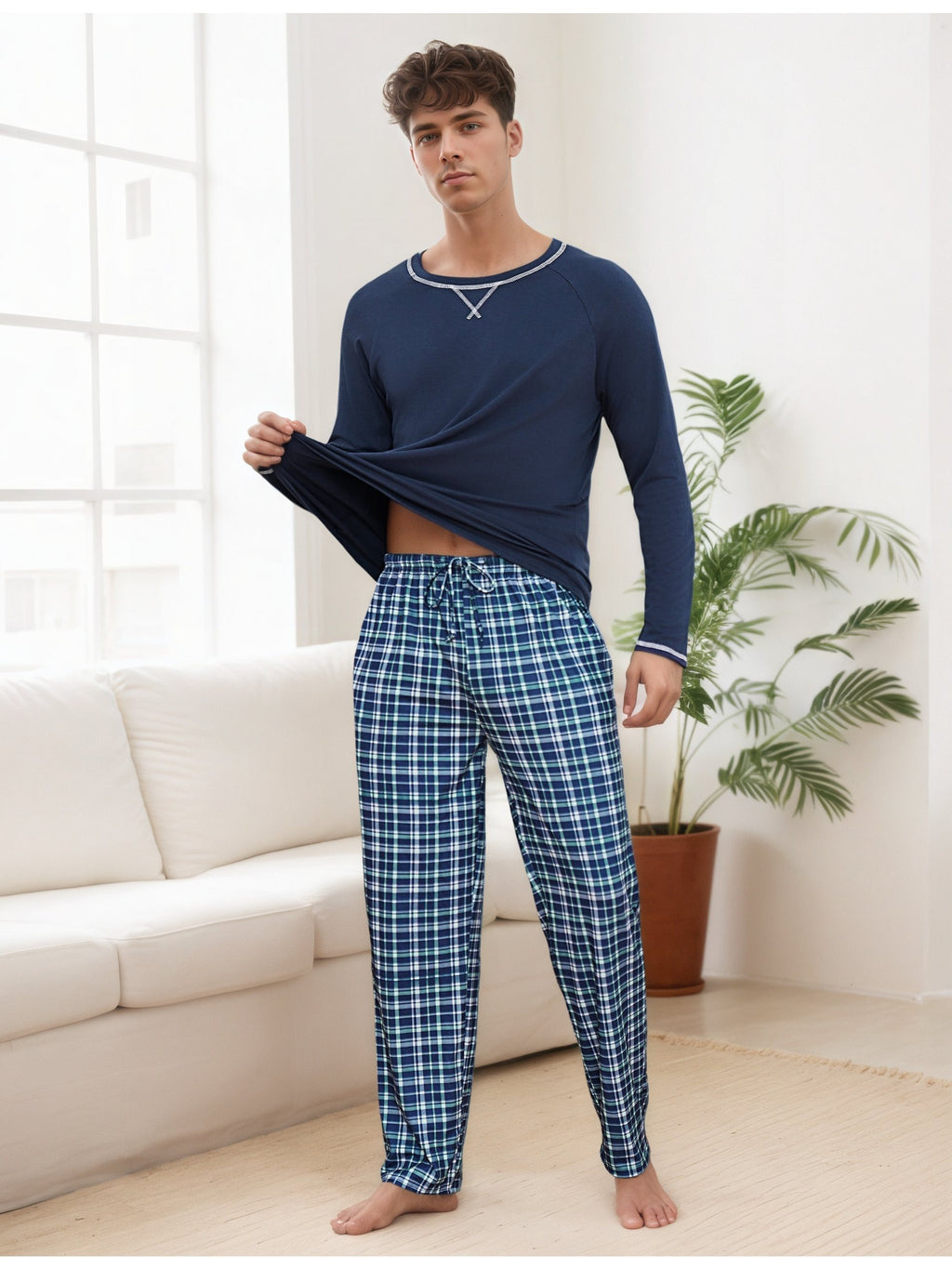 Herren Baumwoll Pyjama Streifen Winter
