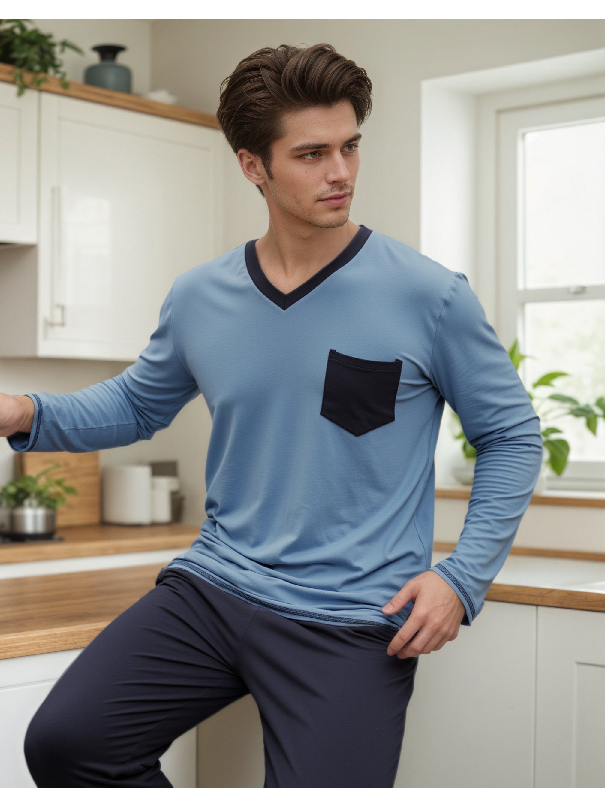 Herren Baumwoll Pyjama Winter Langarm