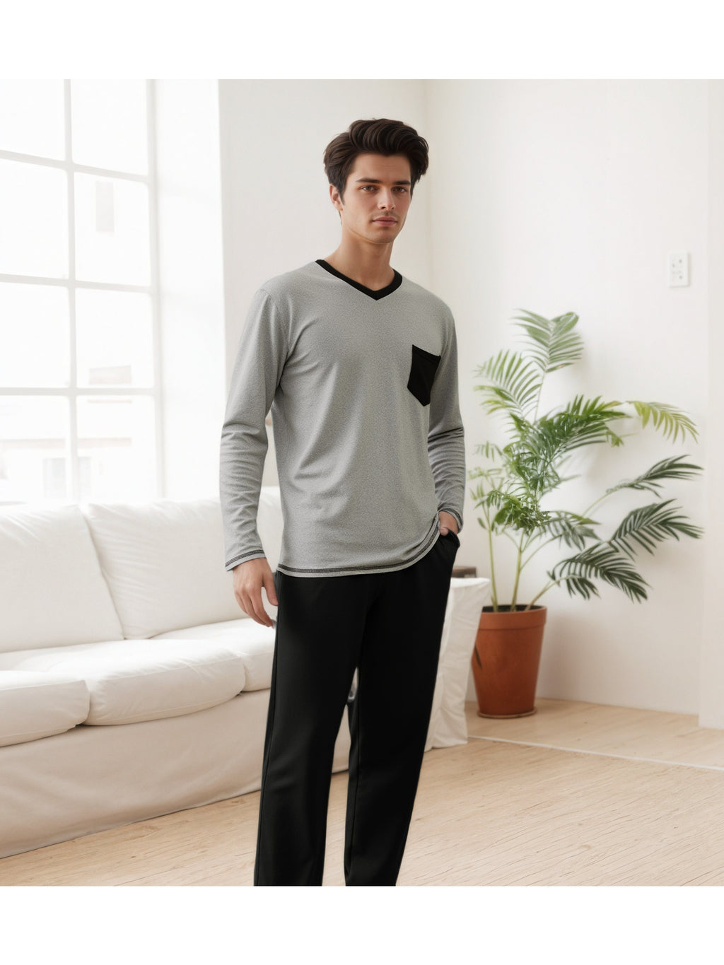 Herren Baumwoll Pyjama Winter Langarm