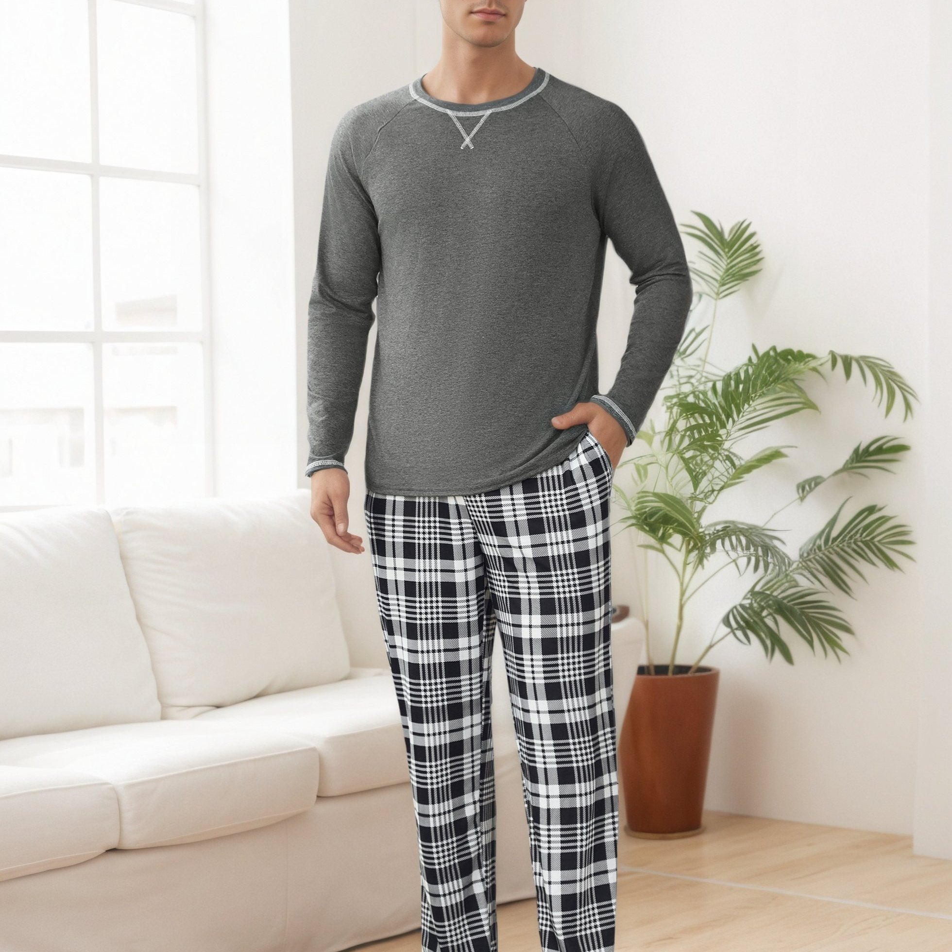 Herren Baumwoll Pyjama Streifen Winter