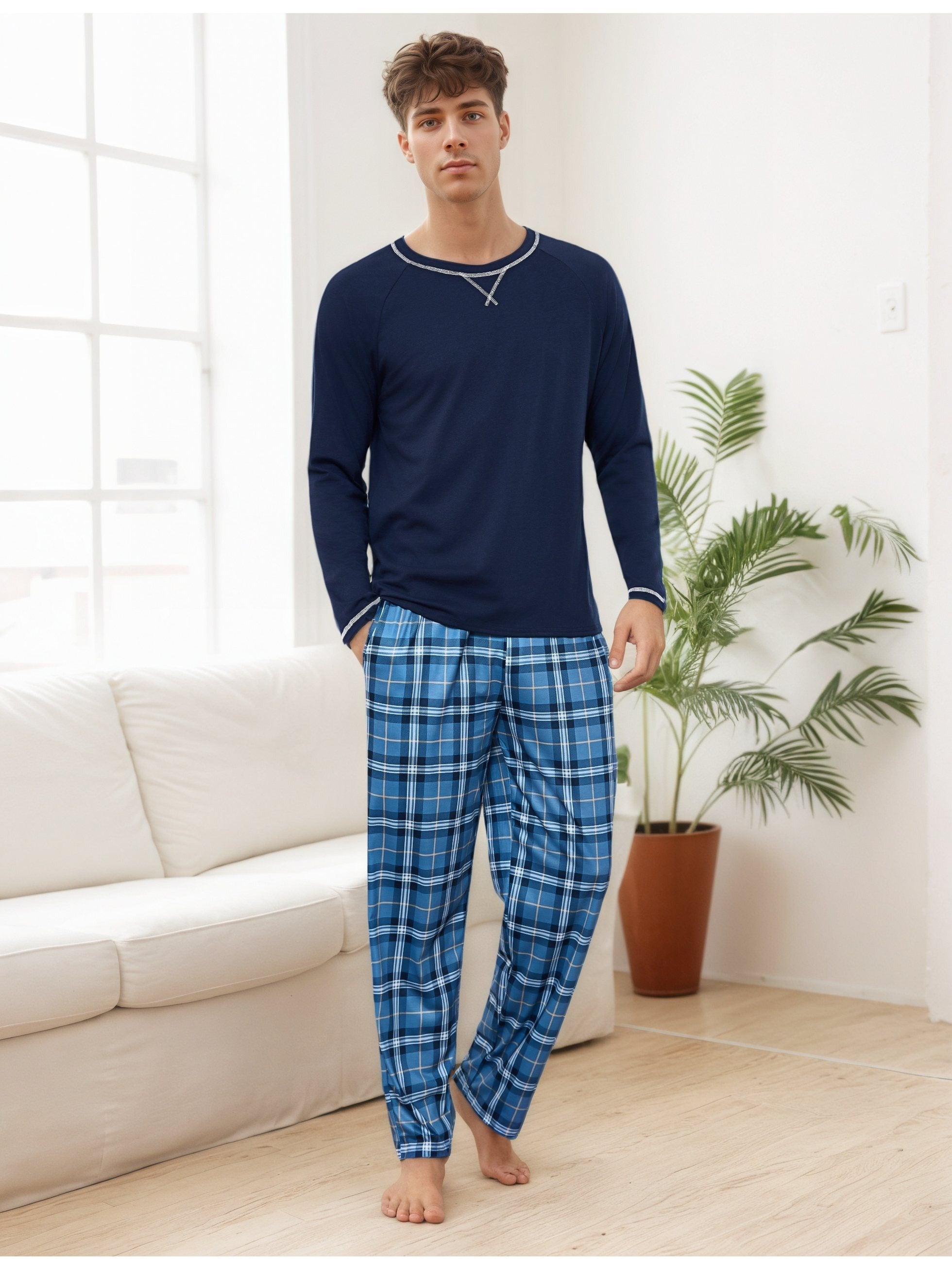 Herren Baumwoll Pyjama Streifen Winter