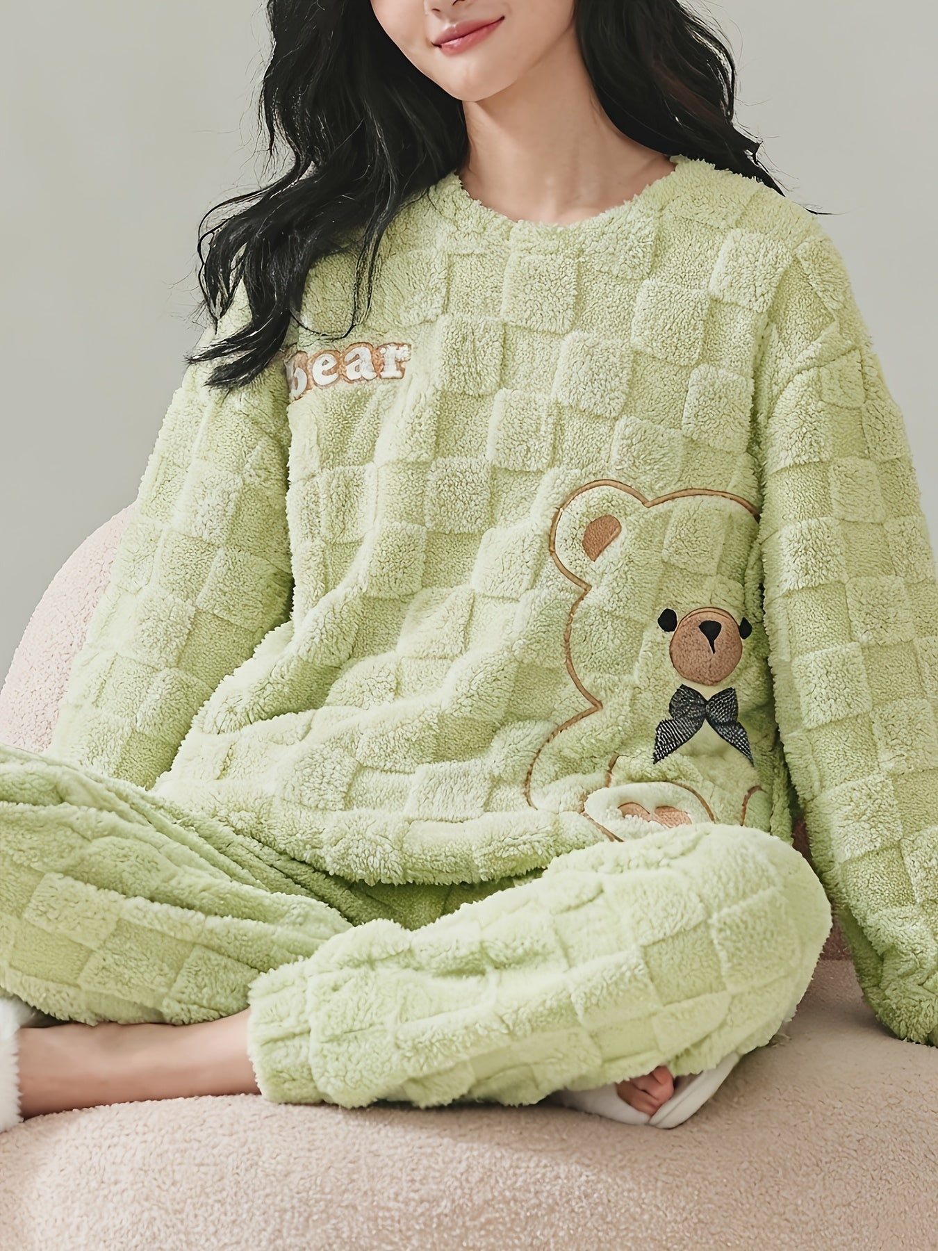 Damen Warmer Pyjama Bär Set