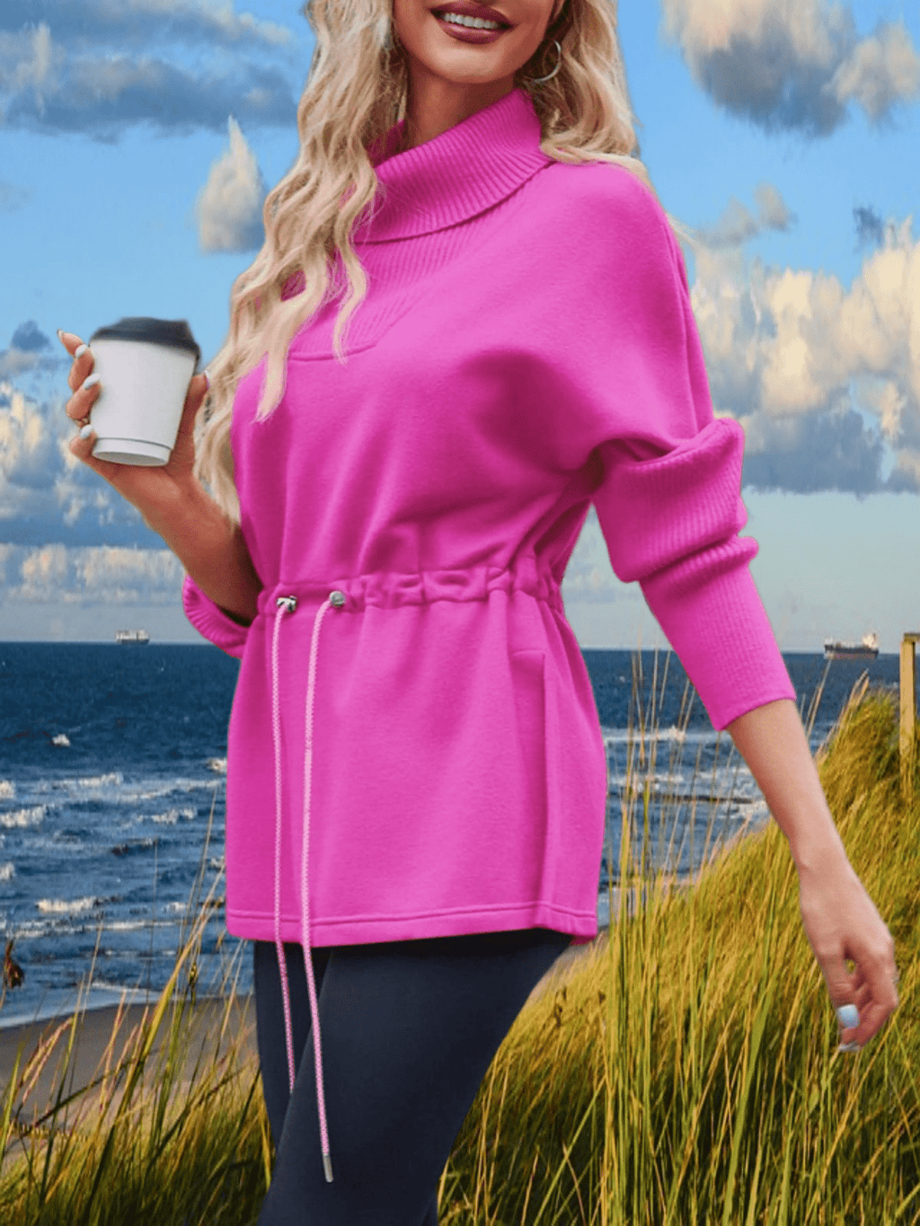 Damen Fleece Pullover Rollkragen