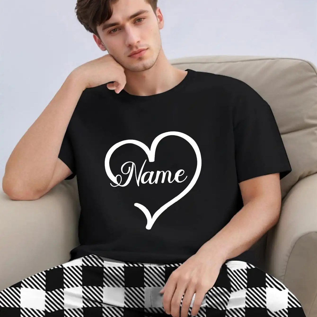 Herren Pyjama Set Kurzarm Kariert
