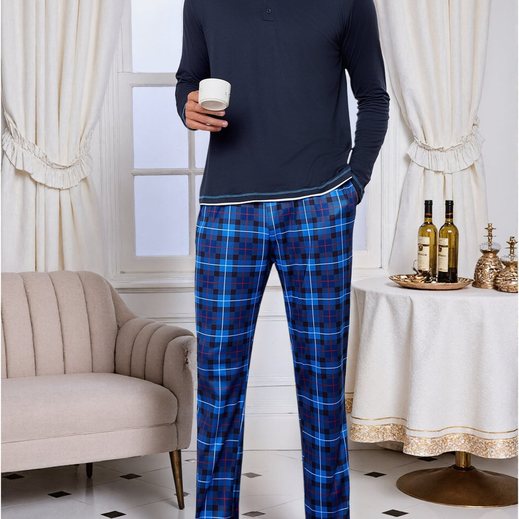 Herren Baumwoll Pyjama Rundhals Set