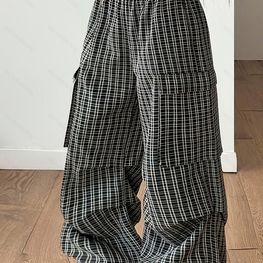 Damen Karierte Wide Leg Hose