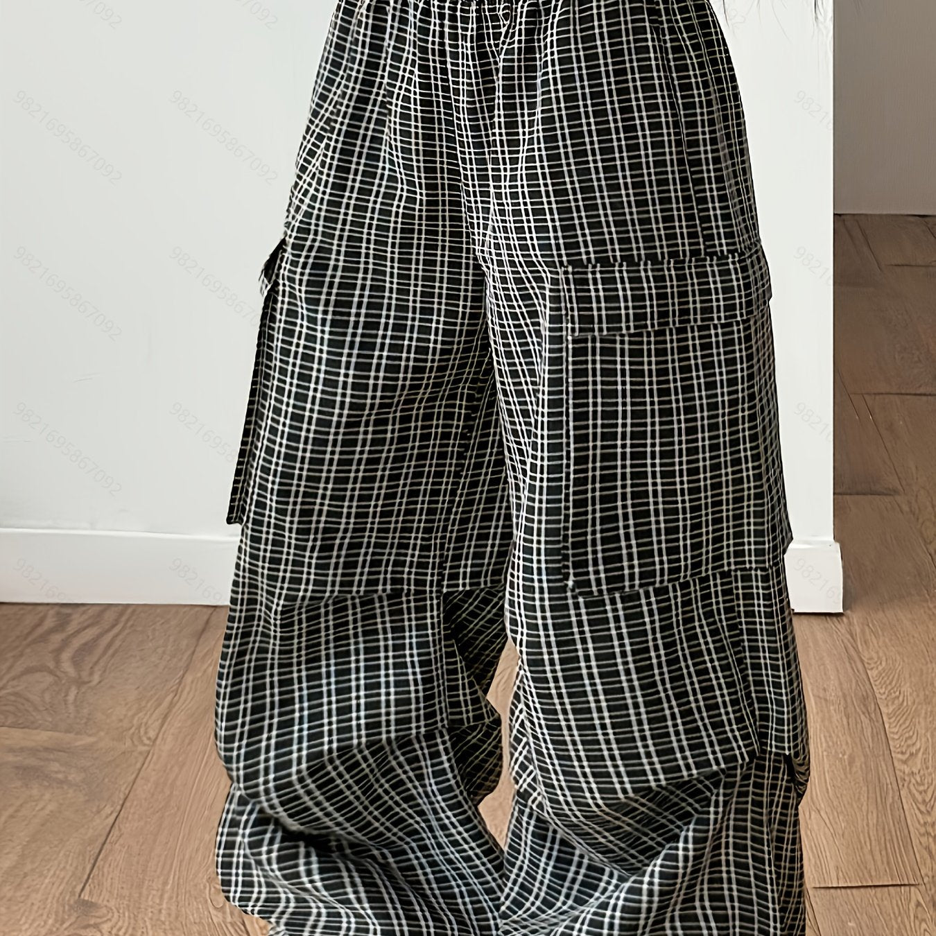 Damen Karierte Wide Leg Hose