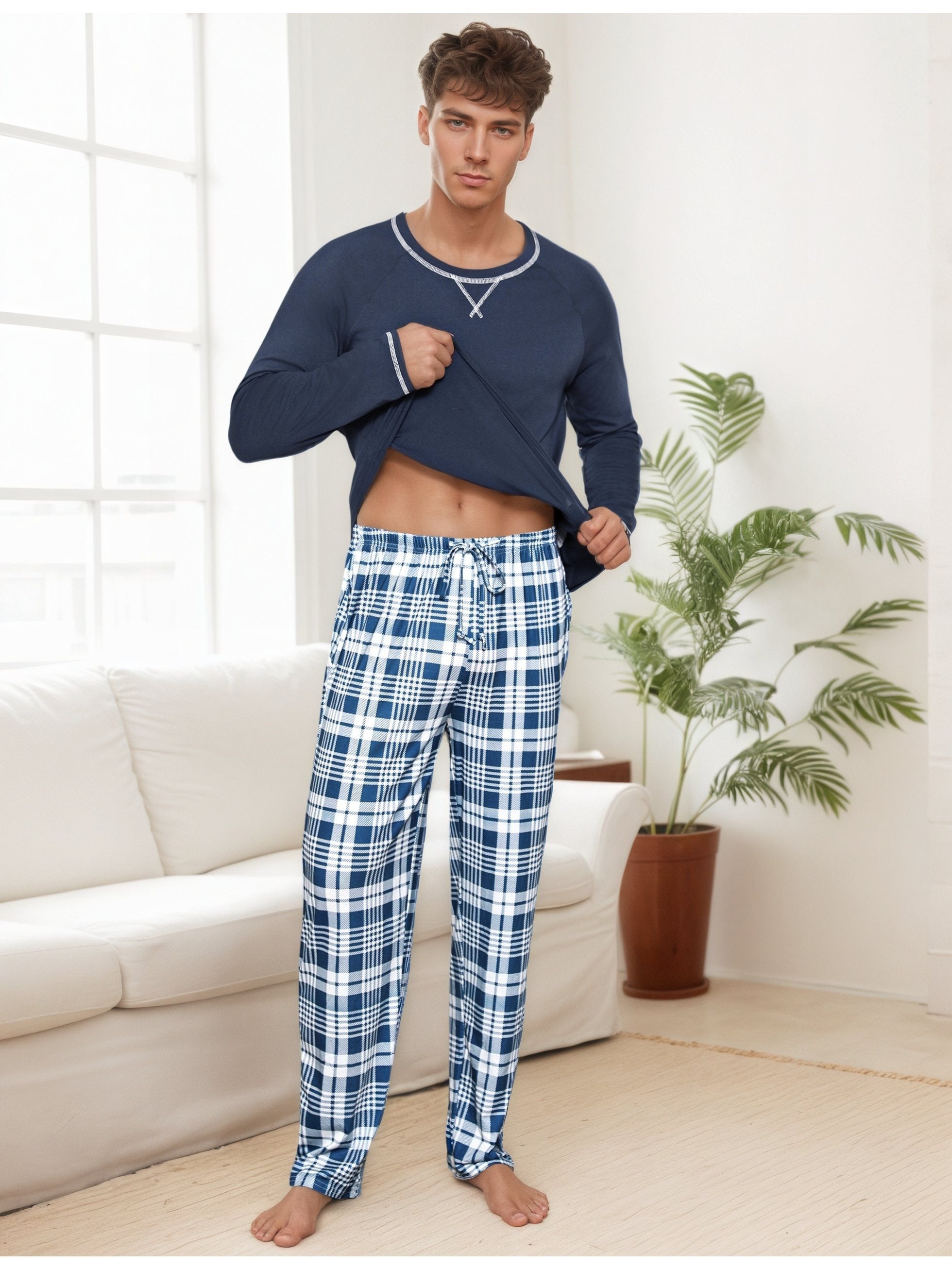 Herren Baumwoll Pyjama Streifen Winter