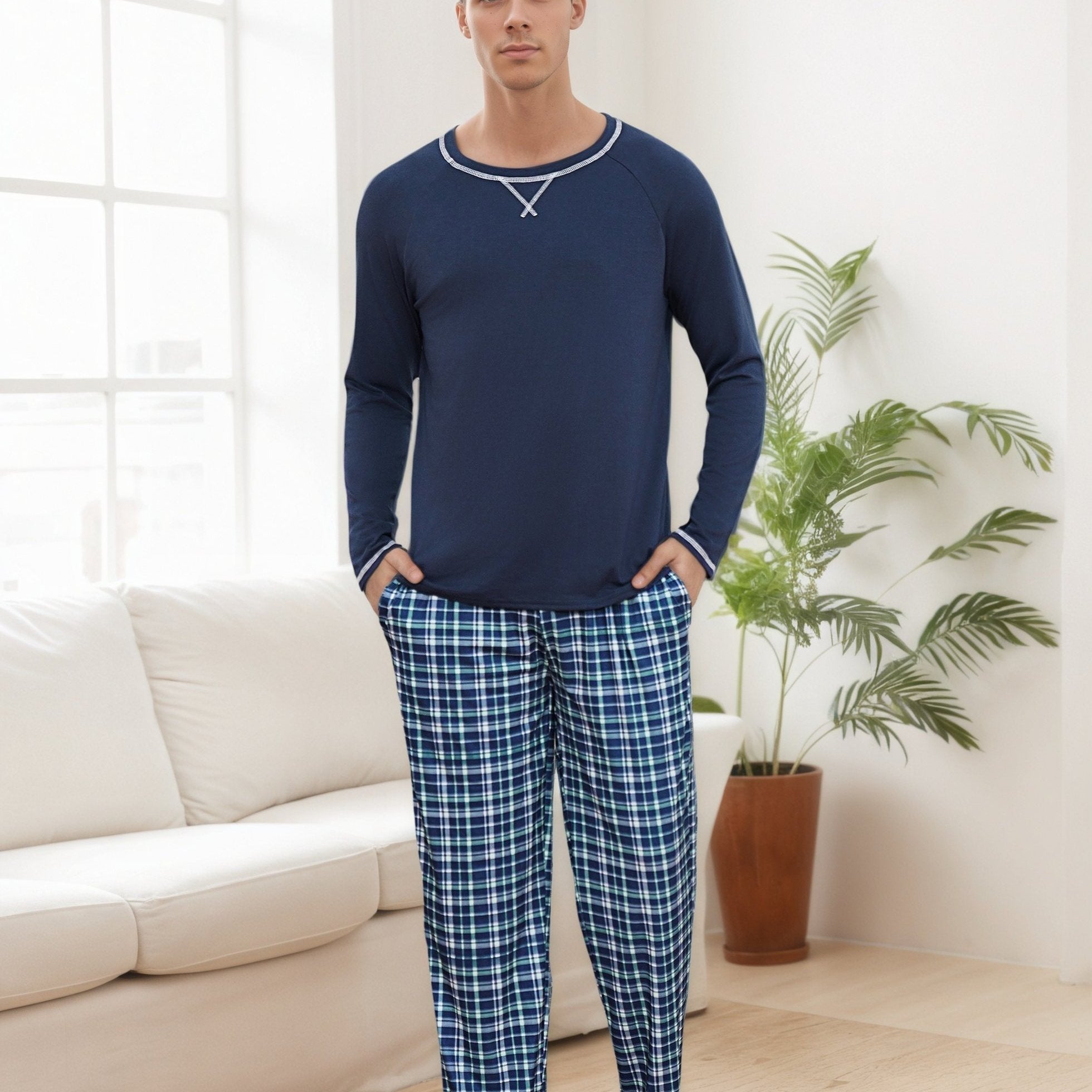 Herren Baumwoll Pyjama Streifen Winter