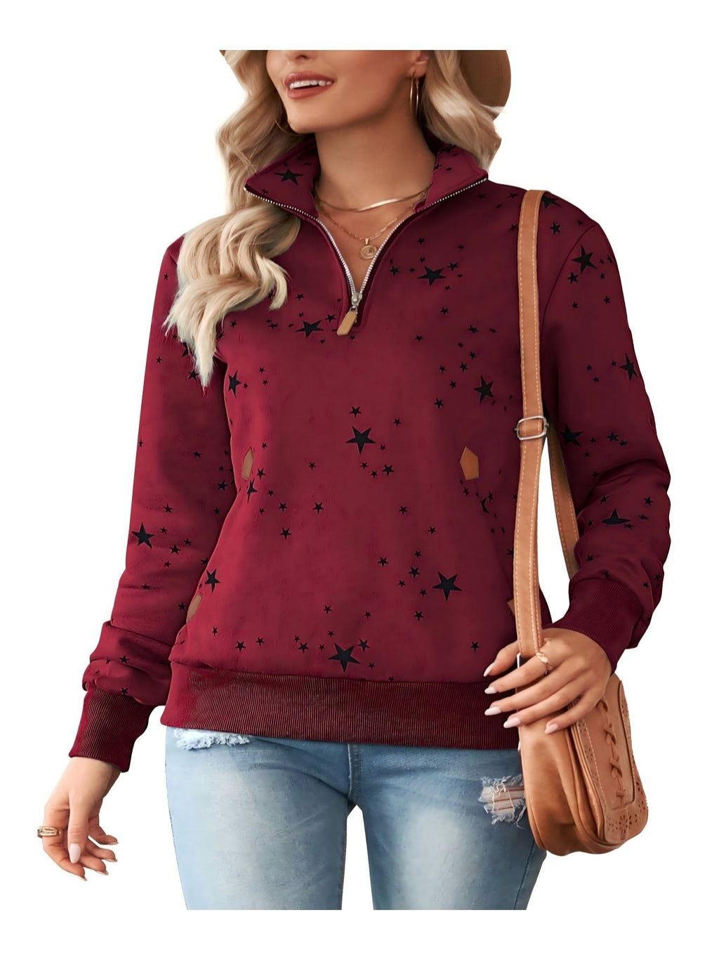 Damen Half Zip Sweatshirt Sterne