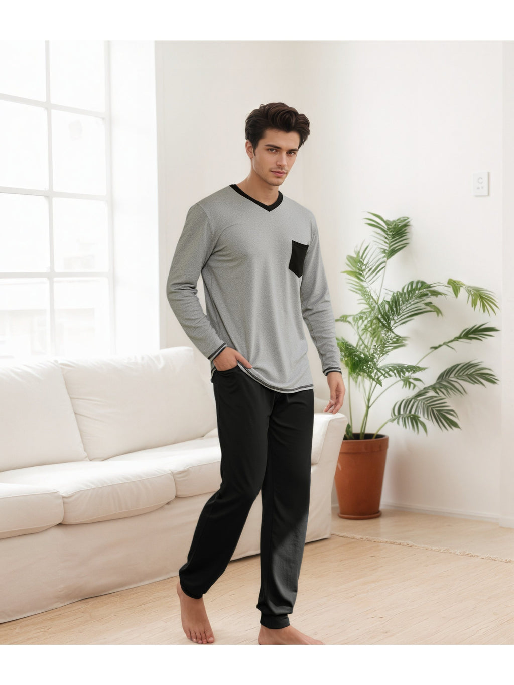 Herren Baumwoll Pyjama Winter Langarm