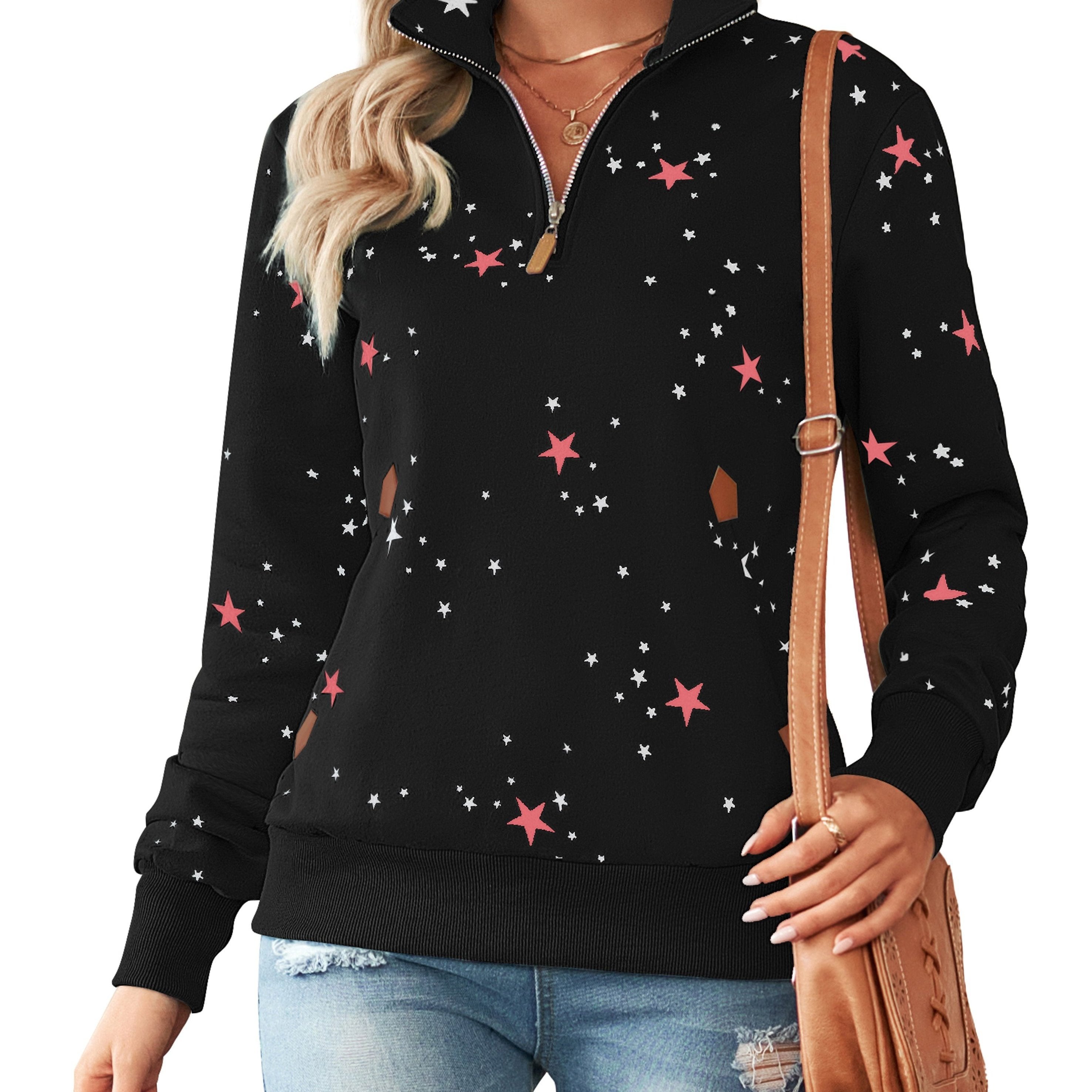 Damen Half Zip Sweatshirt Sterne