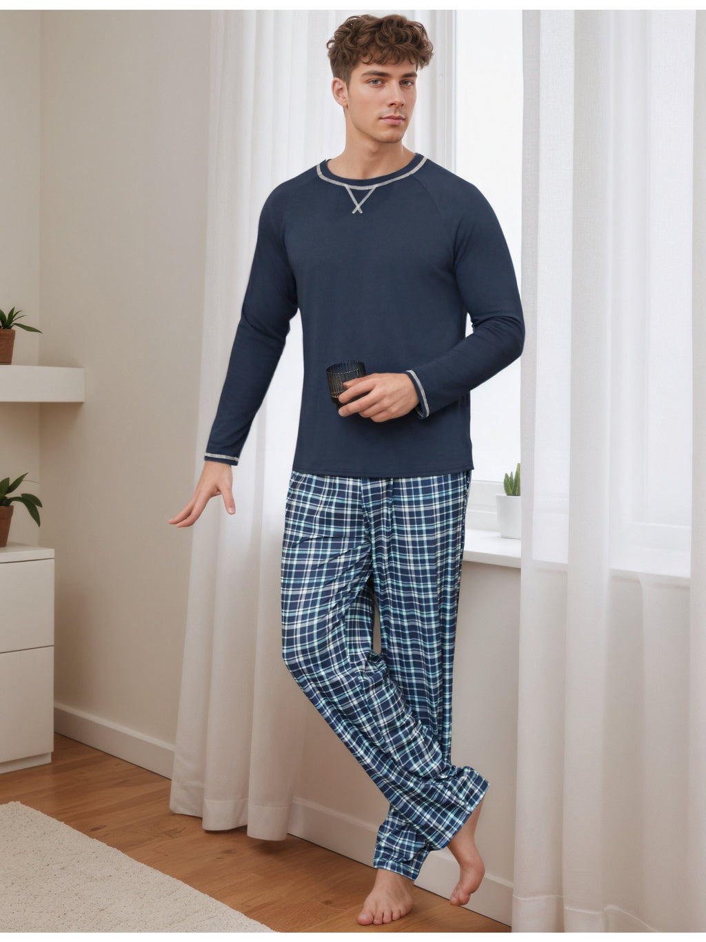 Herren Baumwoll Pyjama Streifen Winter