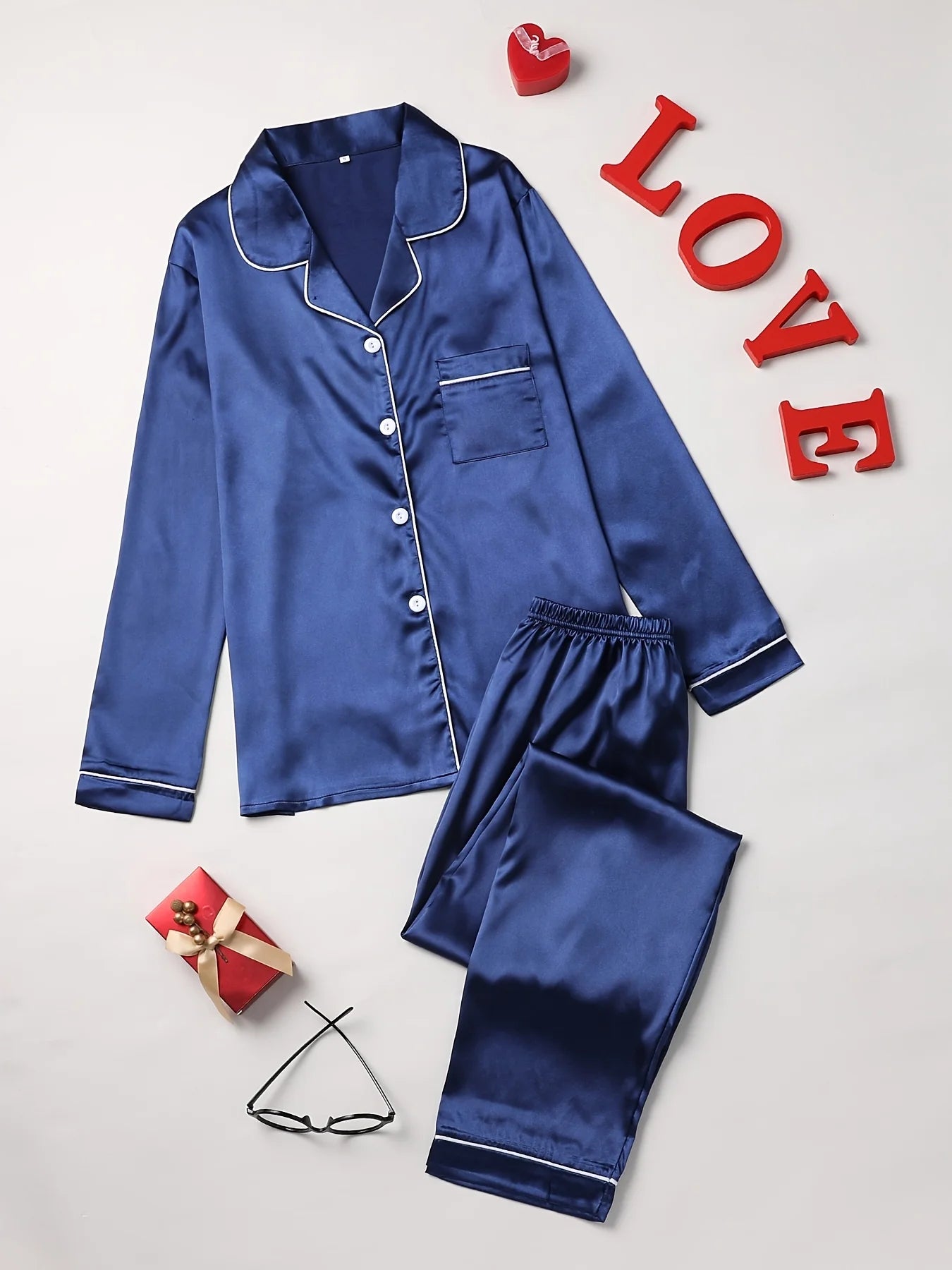 Damen Pyjama Set Langarm Revers