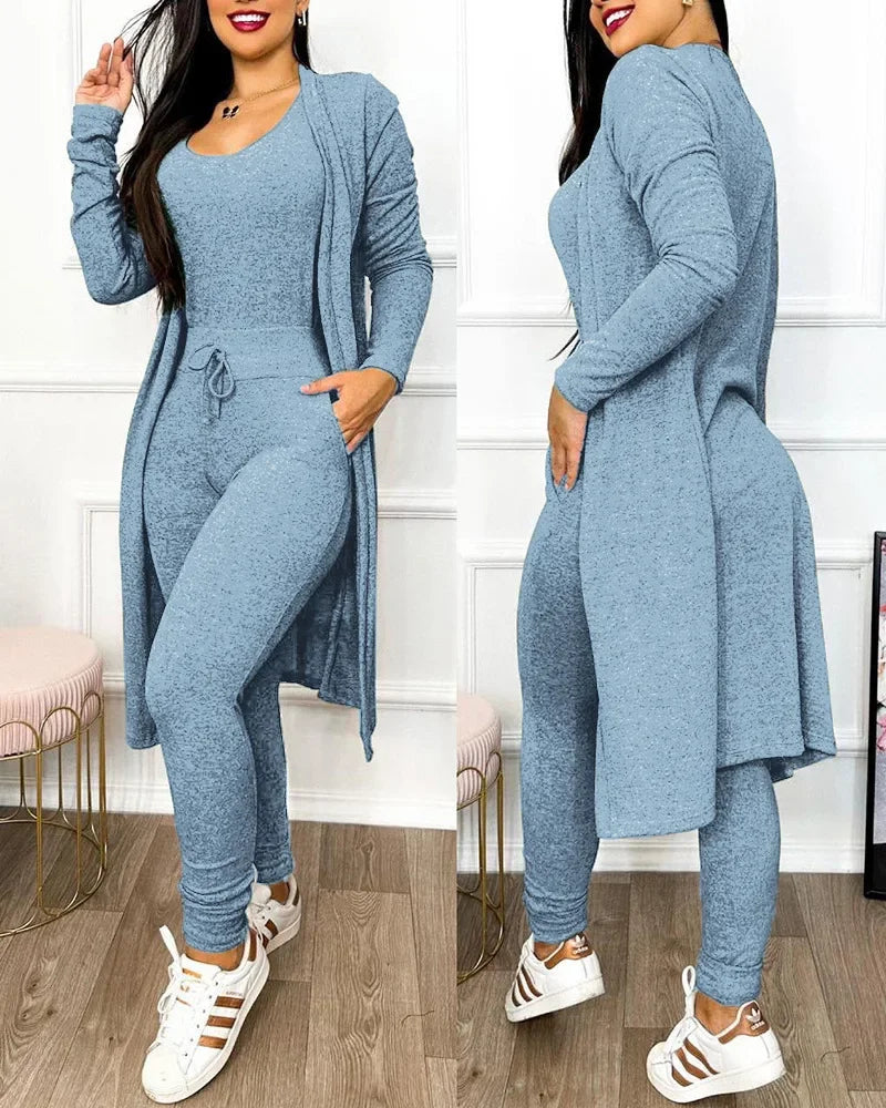 Damen Jumpsuit Mantel Set Herbst