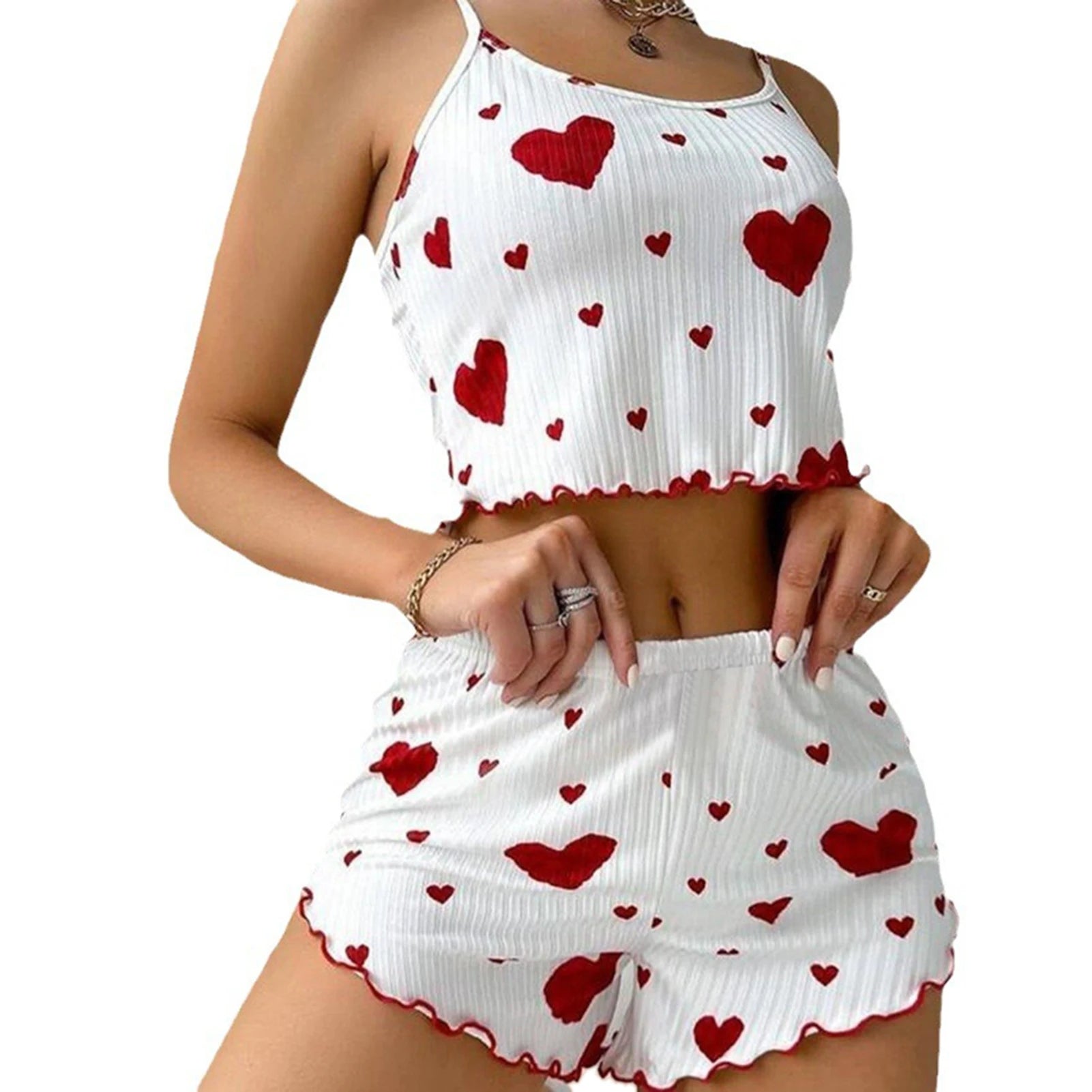 Damen Pyjama Set Love Weiß