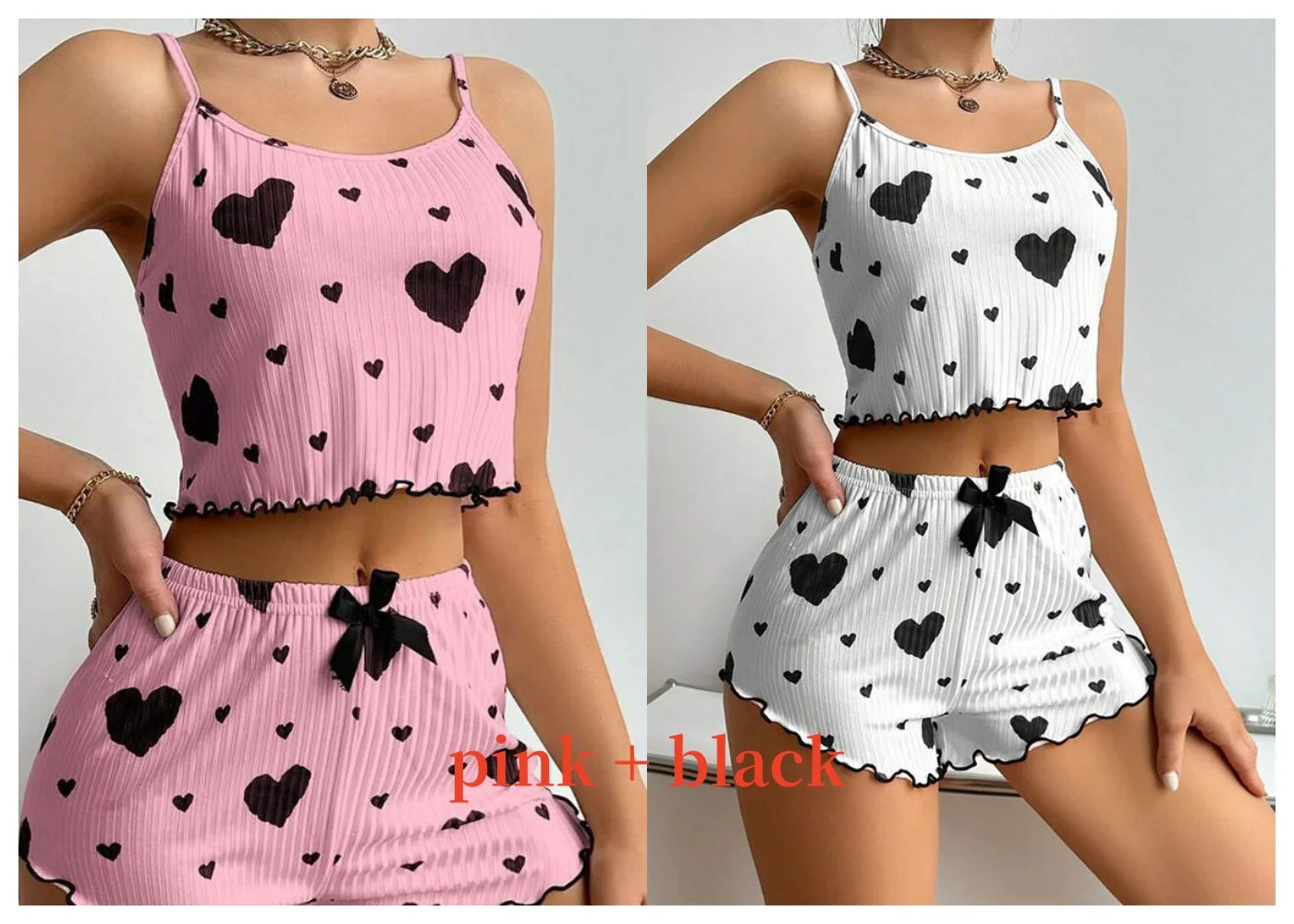 Damen Pyjama Set Love Weiß