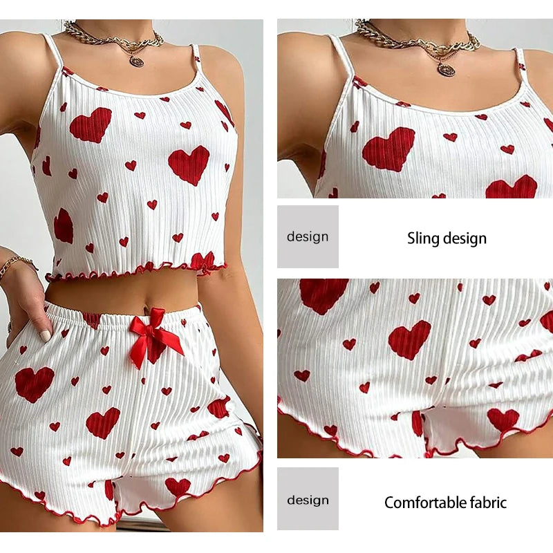Damen Pyjama Set Love Weiß