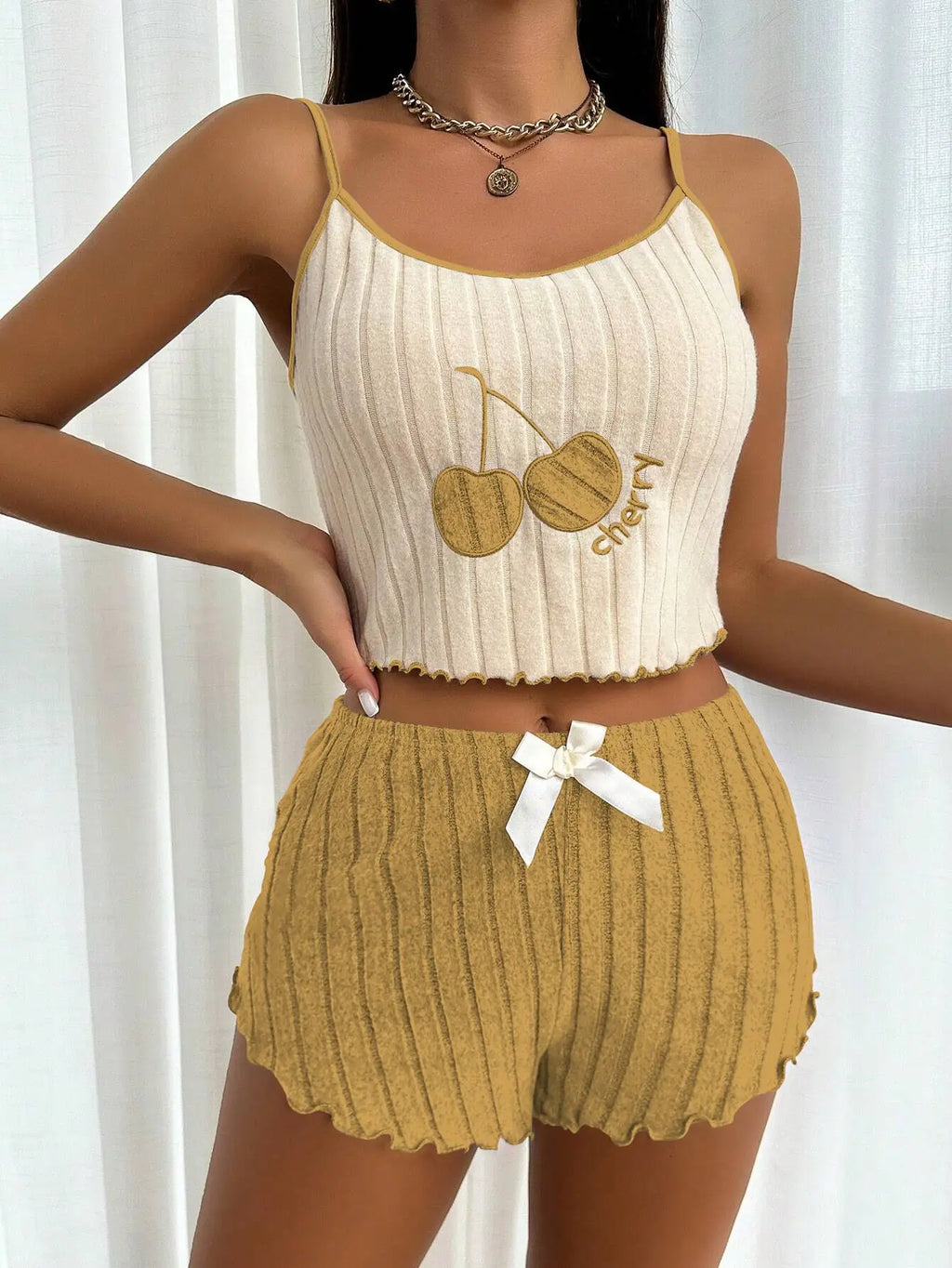 Damen Sommer Pyjama Set Kirschen
