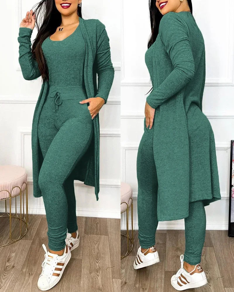 Damen Jumpsuit Mantel Set Herbst