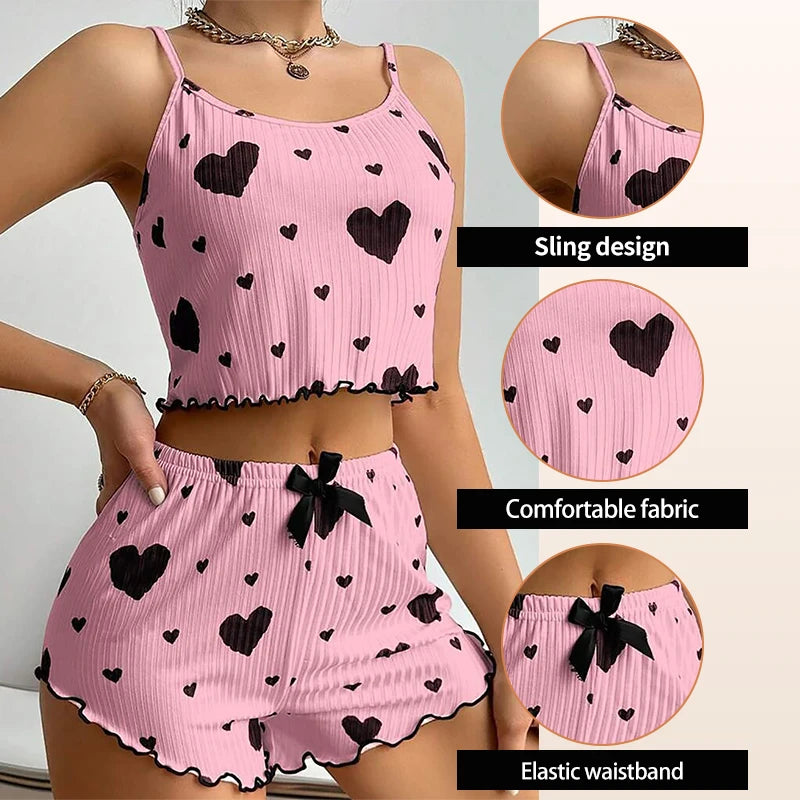 Damen Pyjama Set Love Weiß