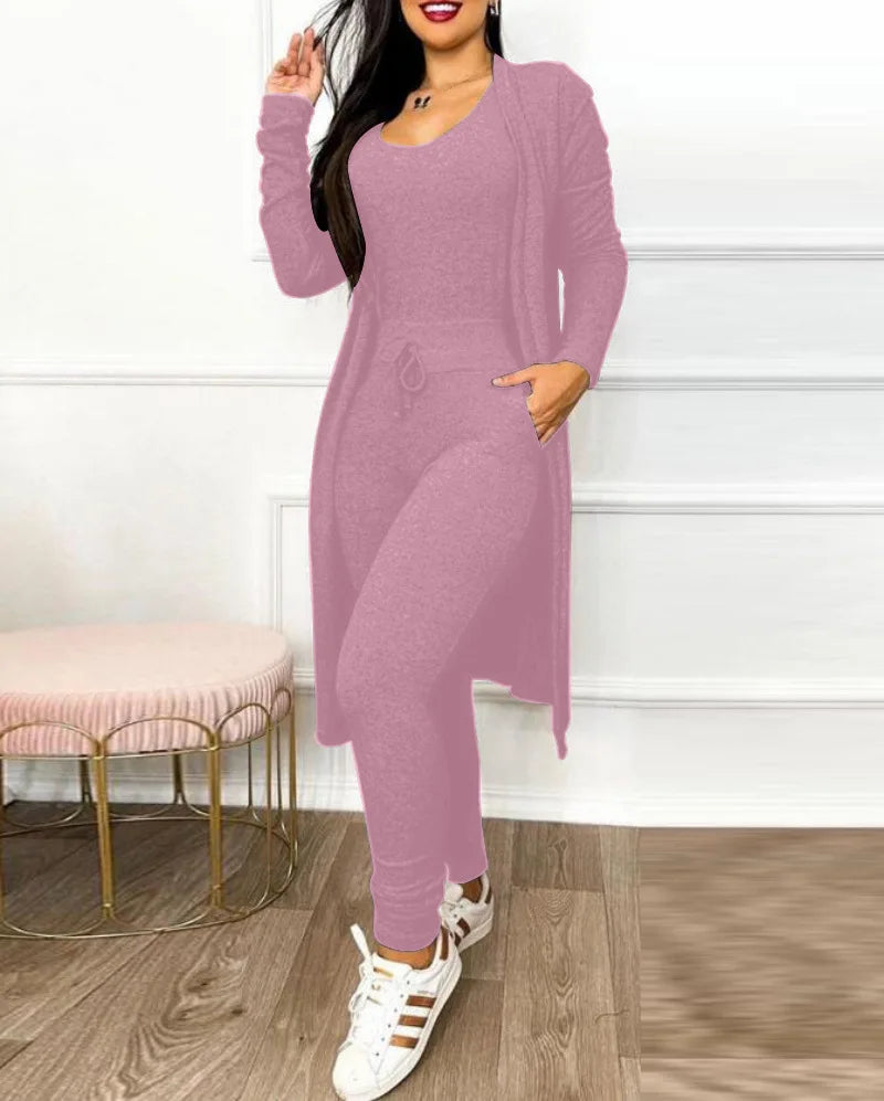 Damen Jumpsuit Mantel Set Herbst